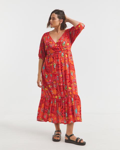 Simply Be - Women's Orange Print Crinkle Wrap Dress - Size 12 - Orange print - 100% Viscose