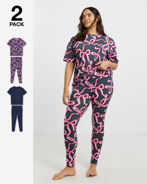 Bow Print Value 2 Pack Legging PJ Set