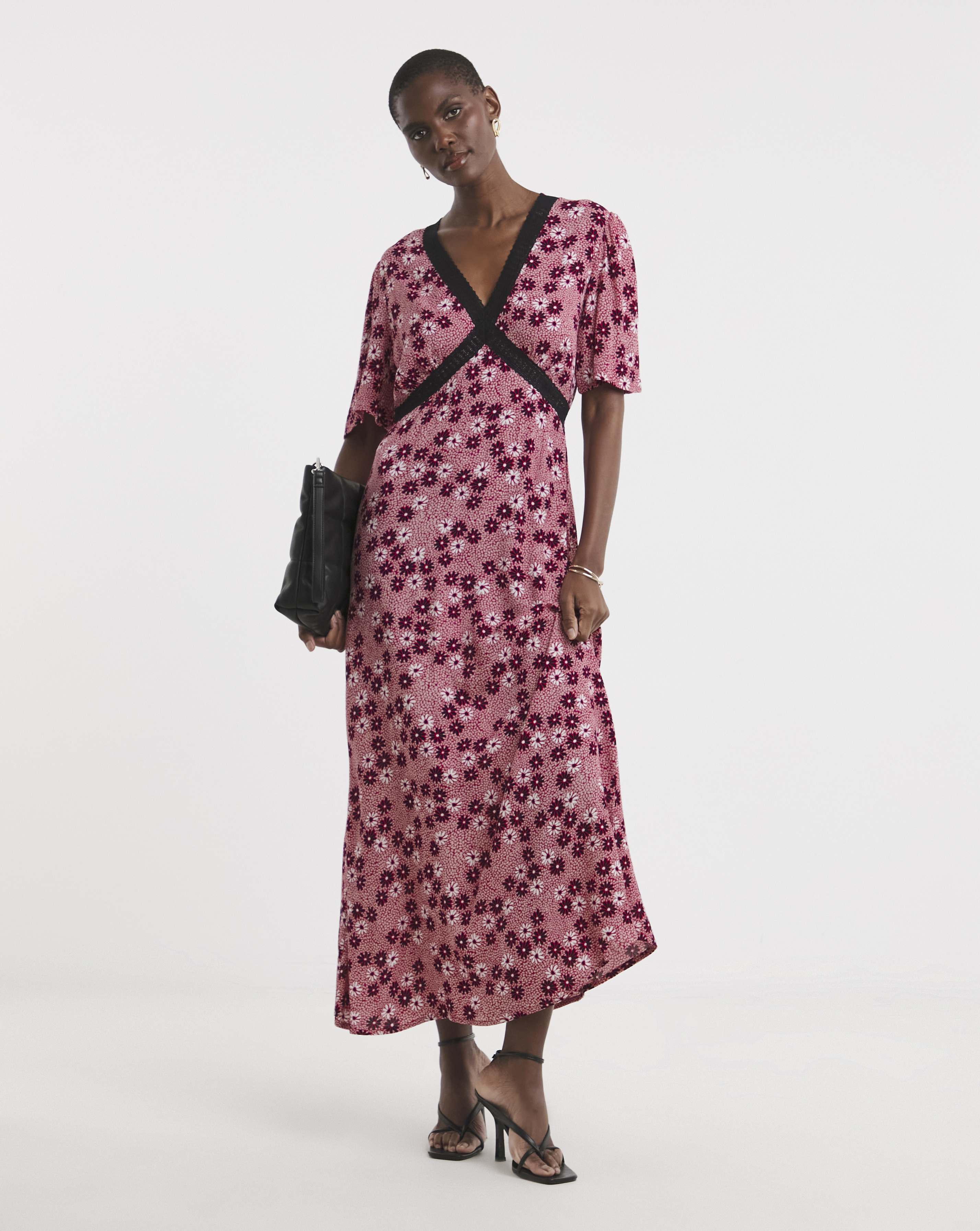 Textured Crinkle Lace Trim Maxi Dress