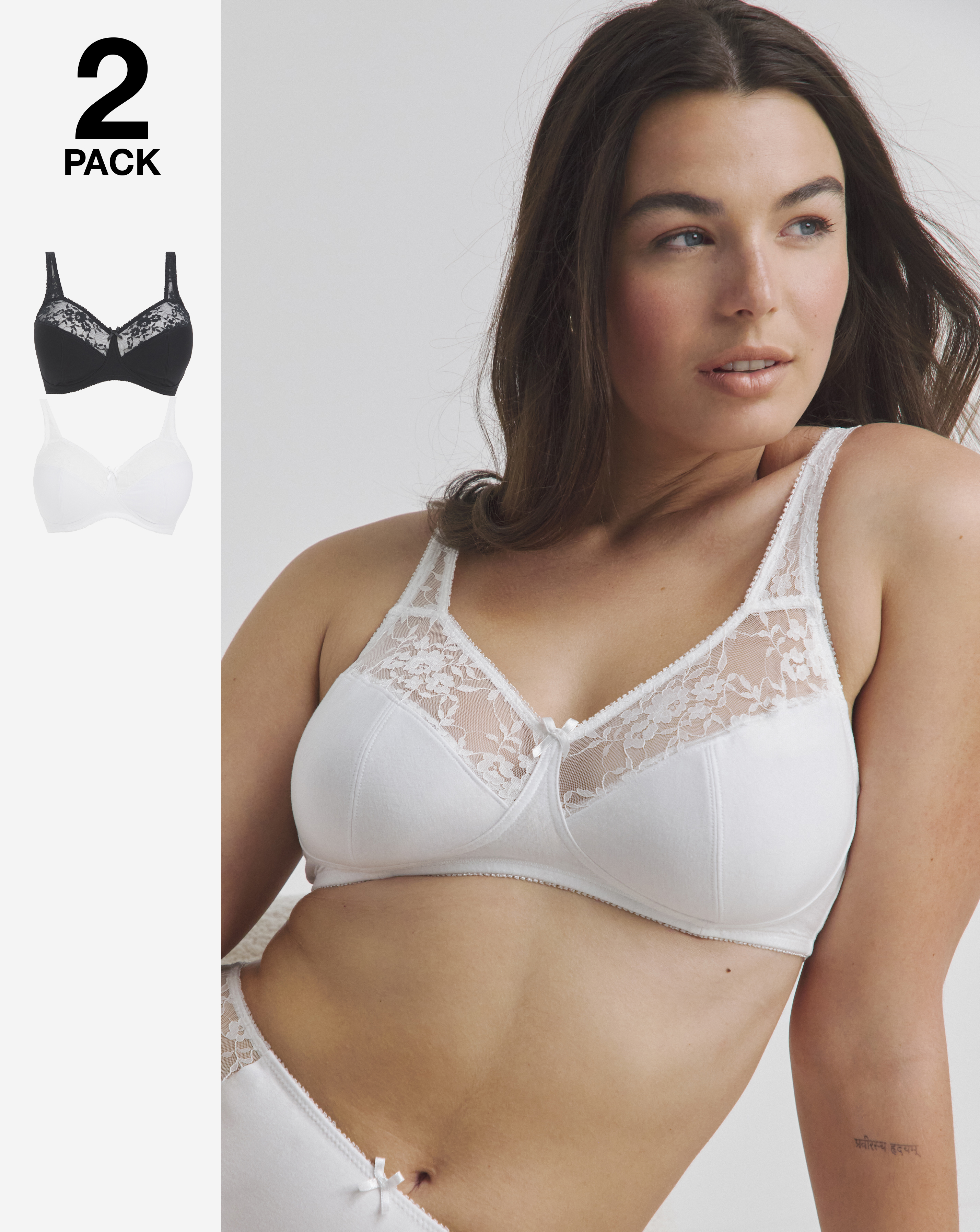 2 Pack Lace Non Wired Full Cup Bras