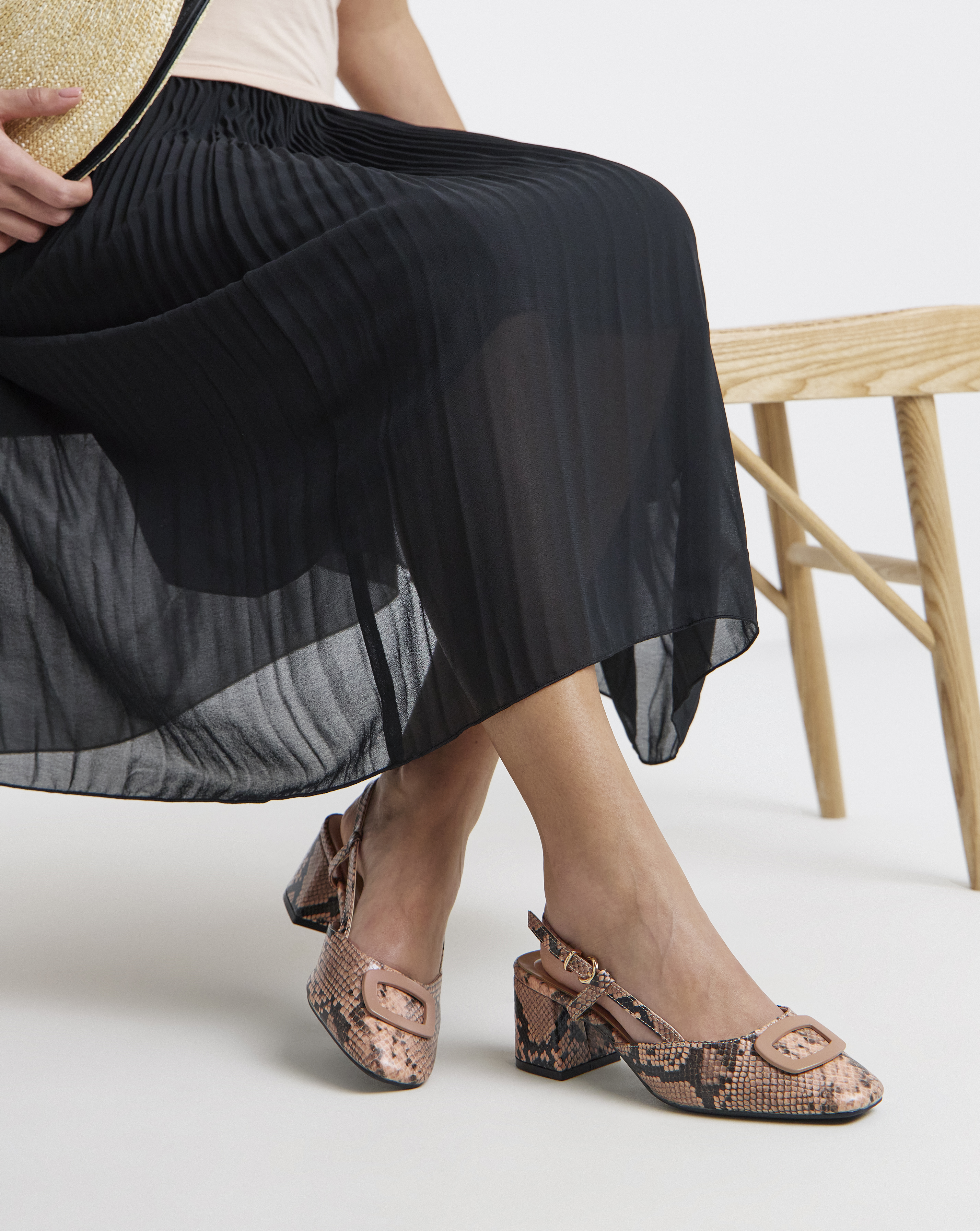 Heeled Slingback W/ Buckle Trim Ex Wide