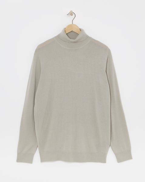 Stone Merino Wool Roll Neck