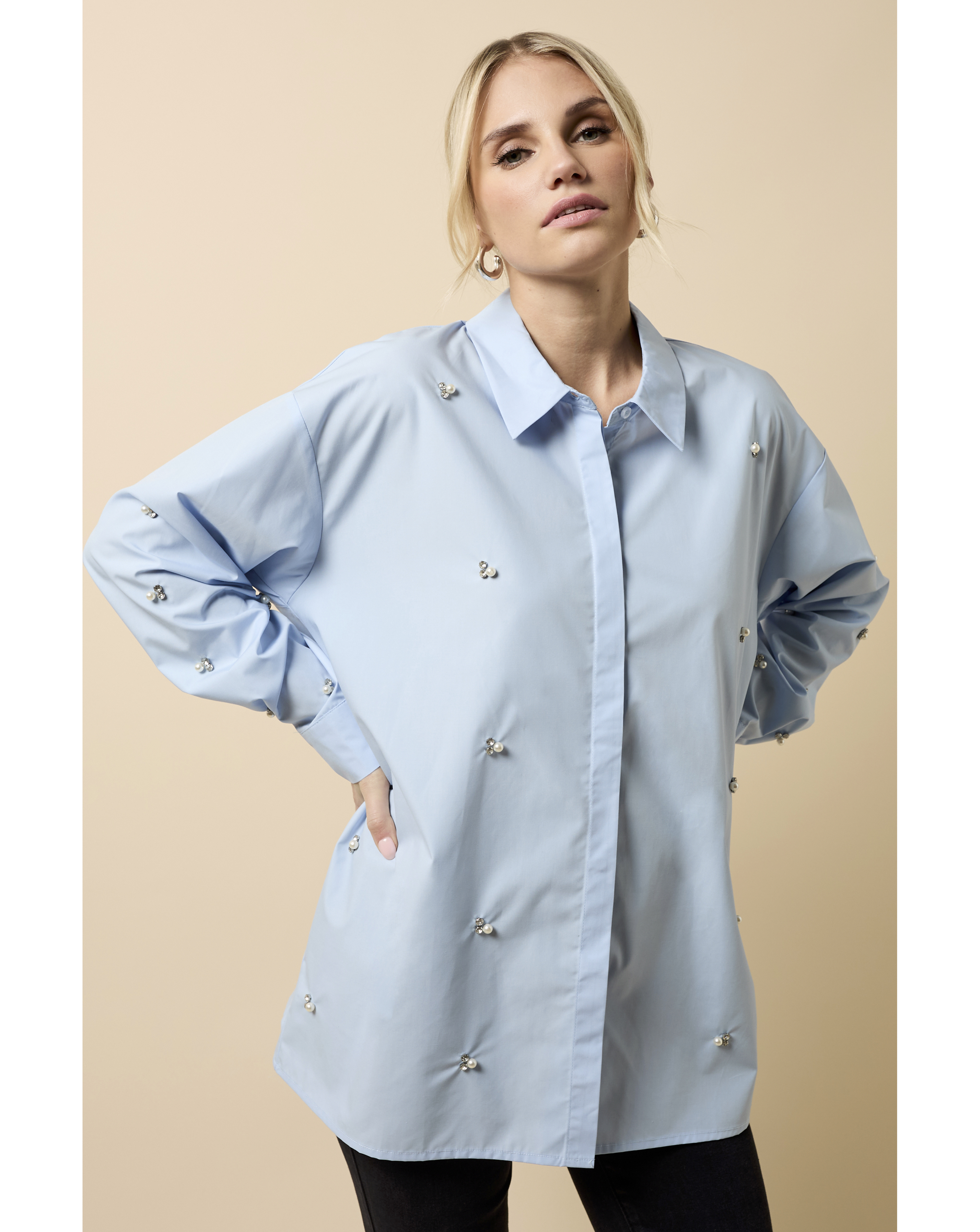 Little Mistress Blue Embellished Shirt