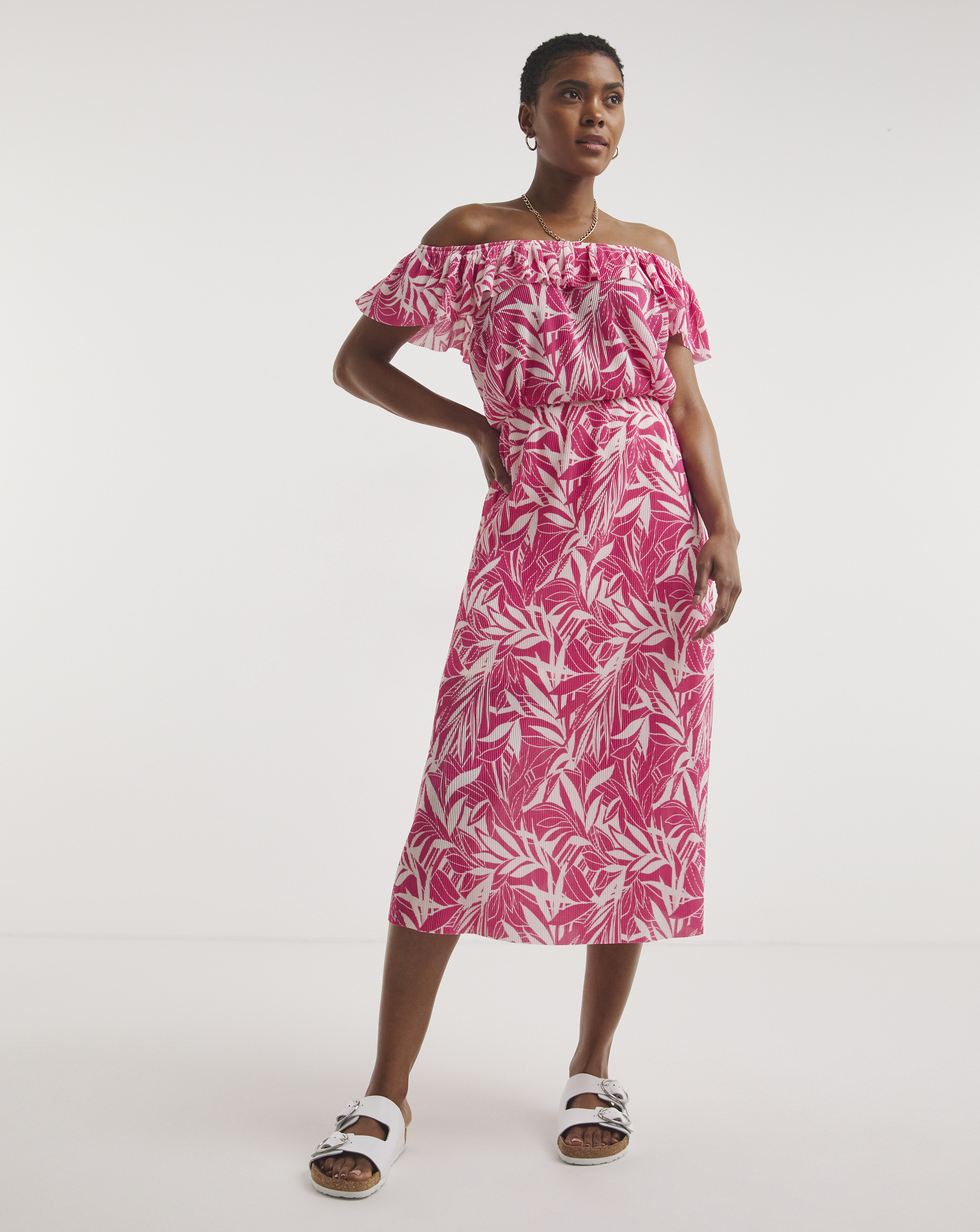 Summer Plisse Bardot Sun Dress