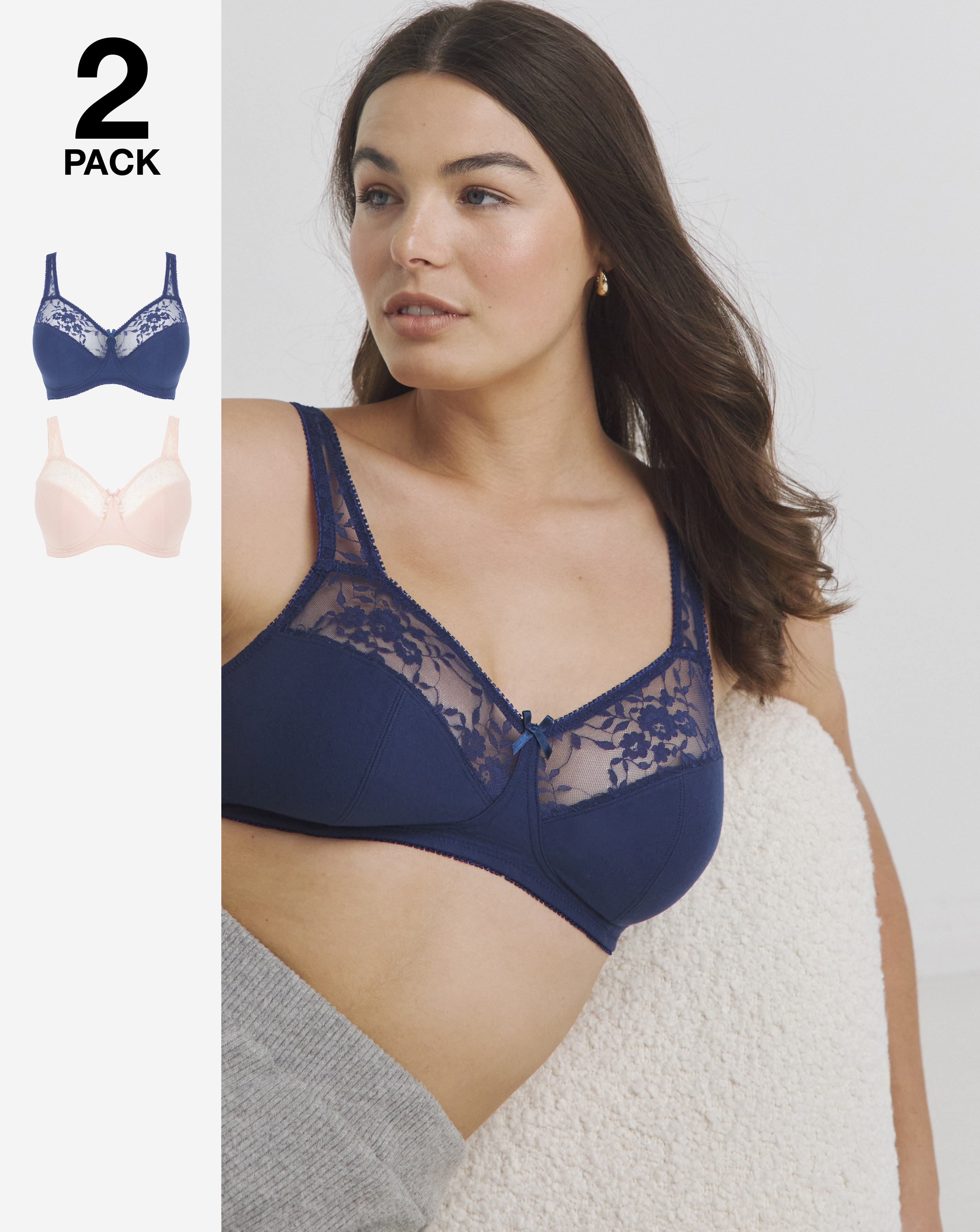 2 Pack Lace Non Wired Full Cup Bras