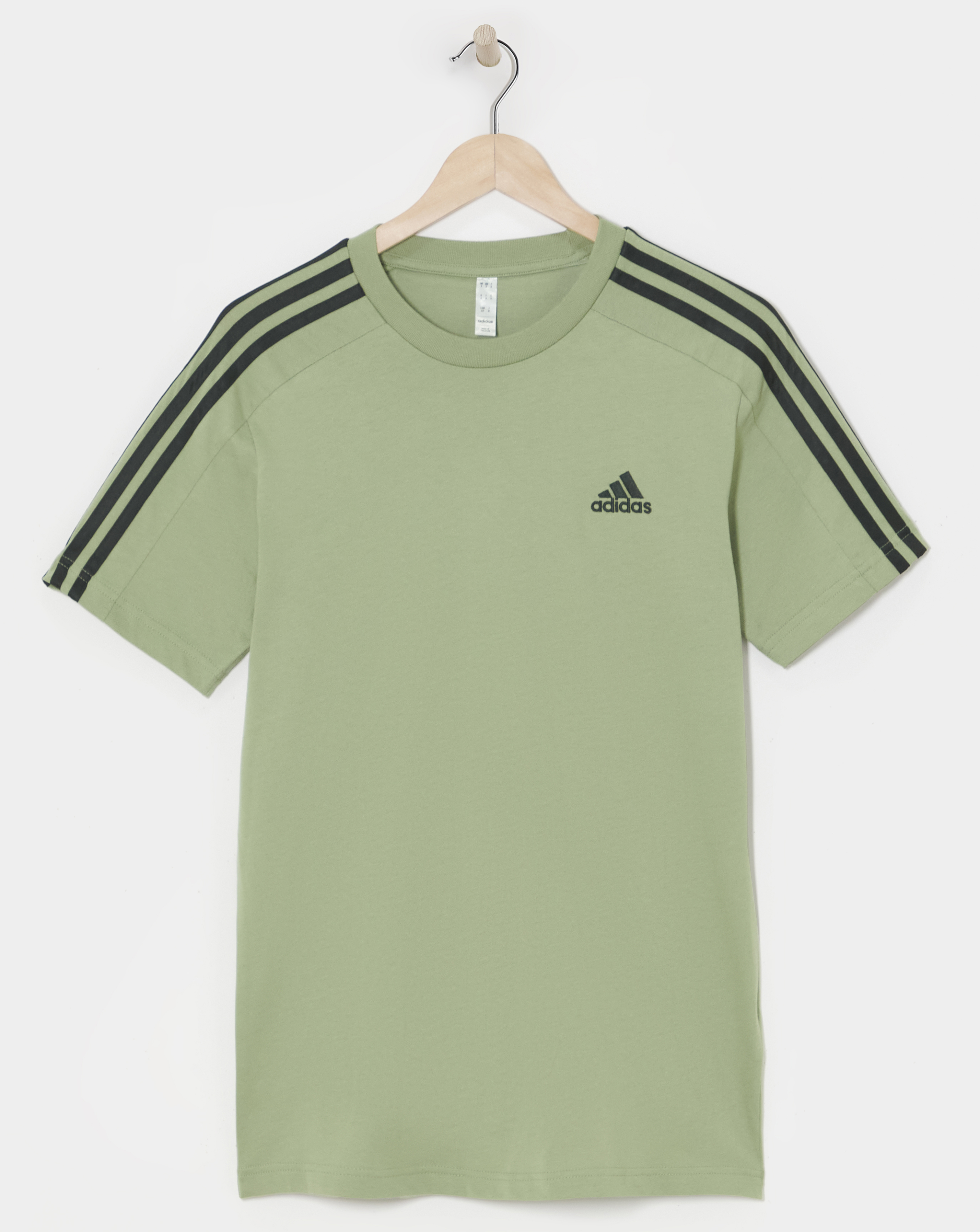 Adidas Essentials 3 Stripes T-Shirt - Mens - Green - Size S34/37 - 100% Cotton