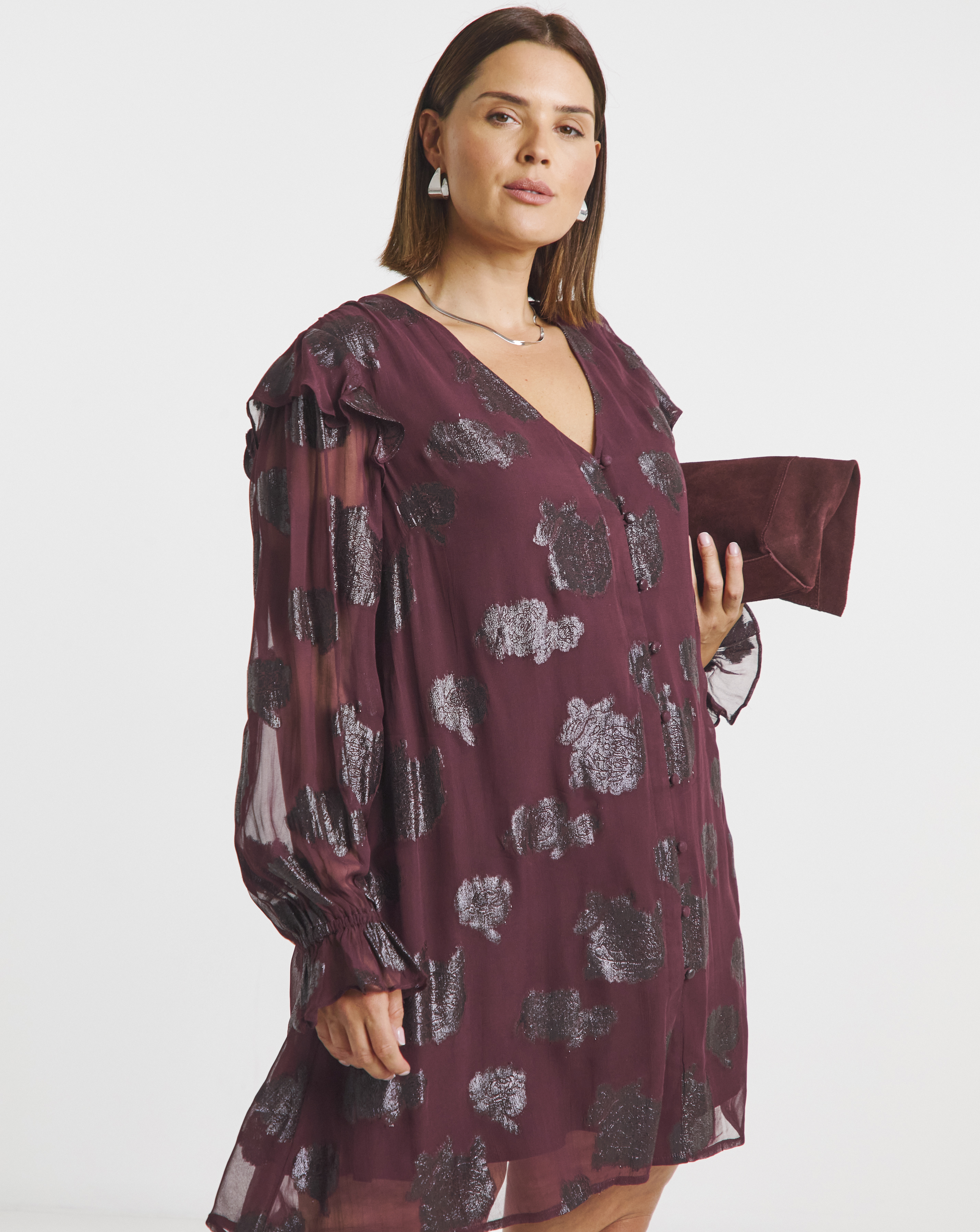 Plum Jacquard Smock Dress