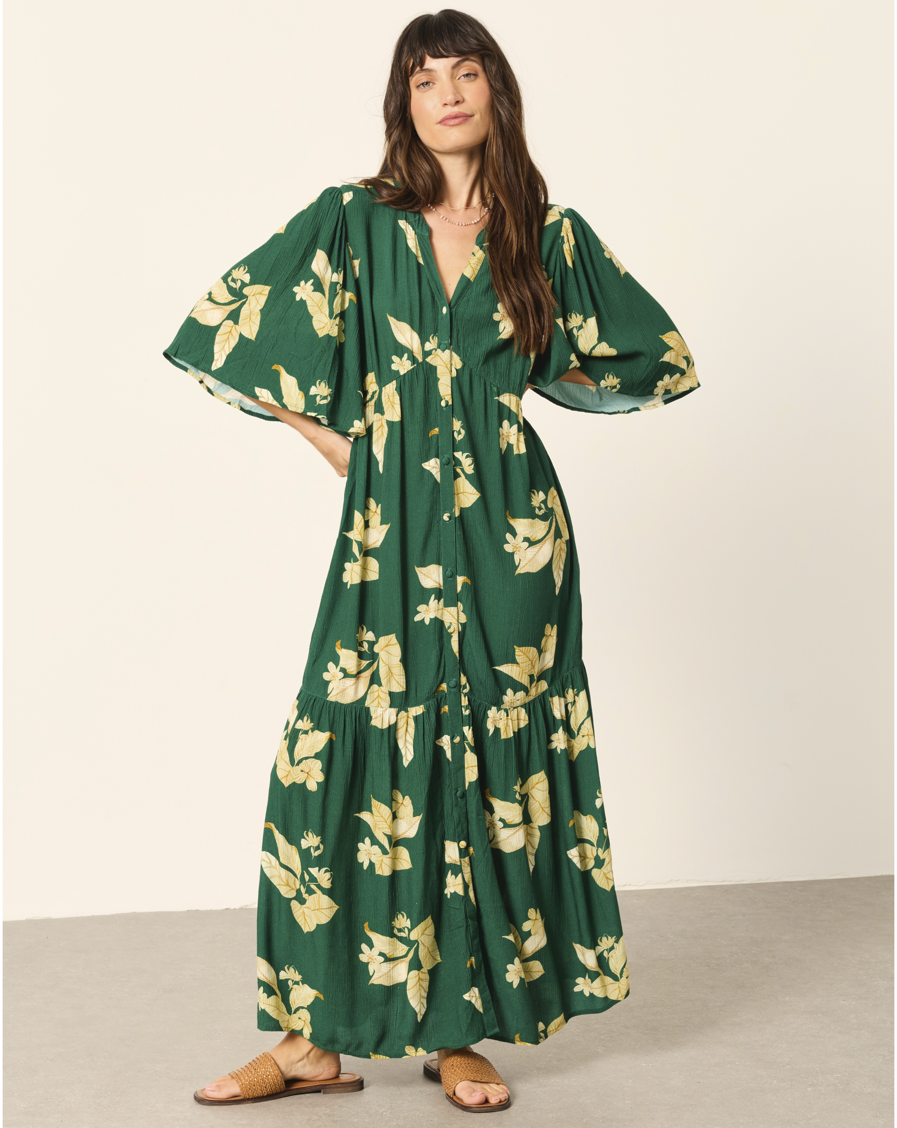 FatFace - Women's - Midi Dress - Floral - Green - Size 8