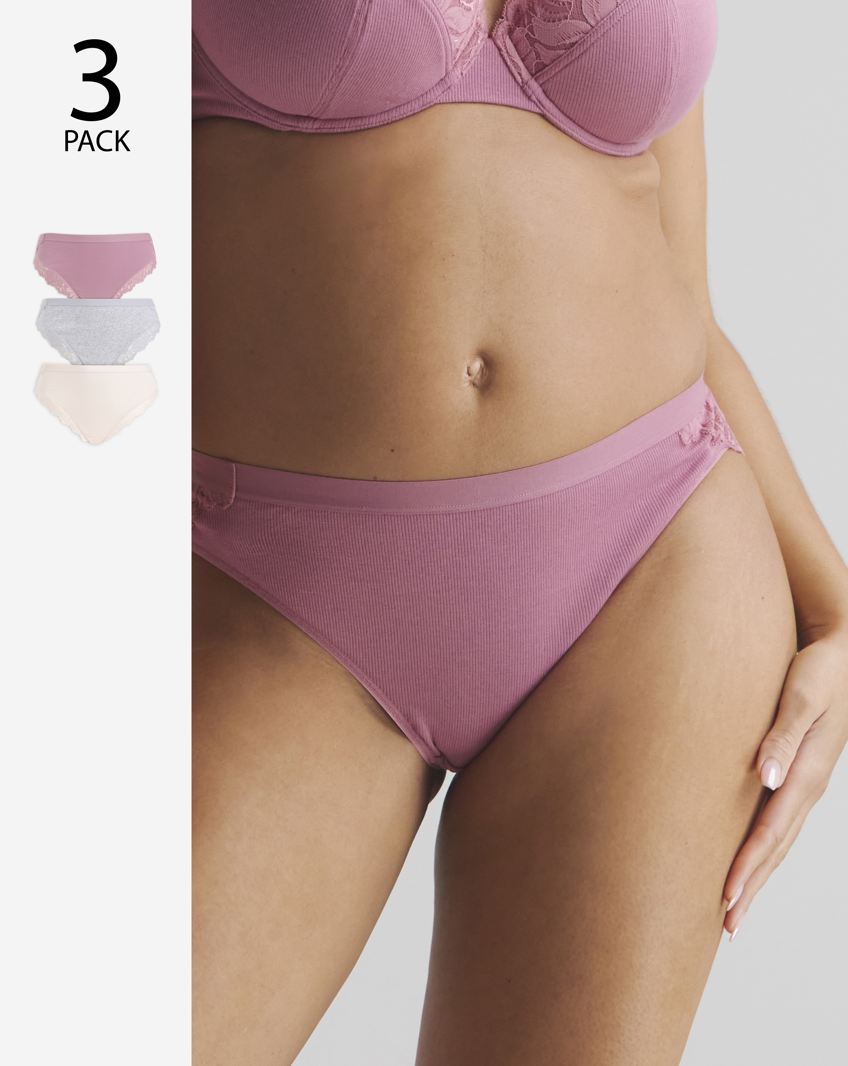 3 Pack Lace Midi Brazilian