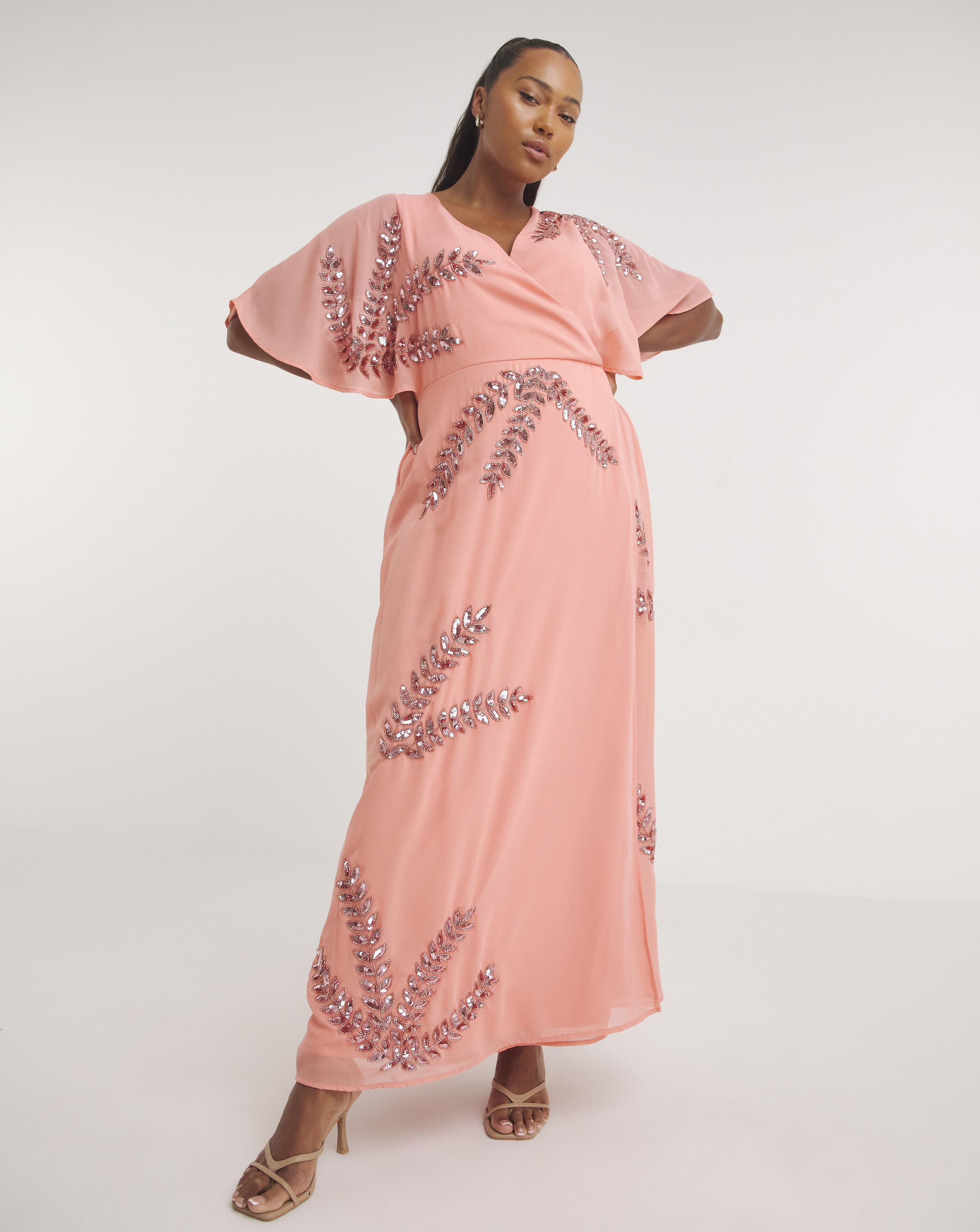 Maya Curve Wrap Front Glitter Dress