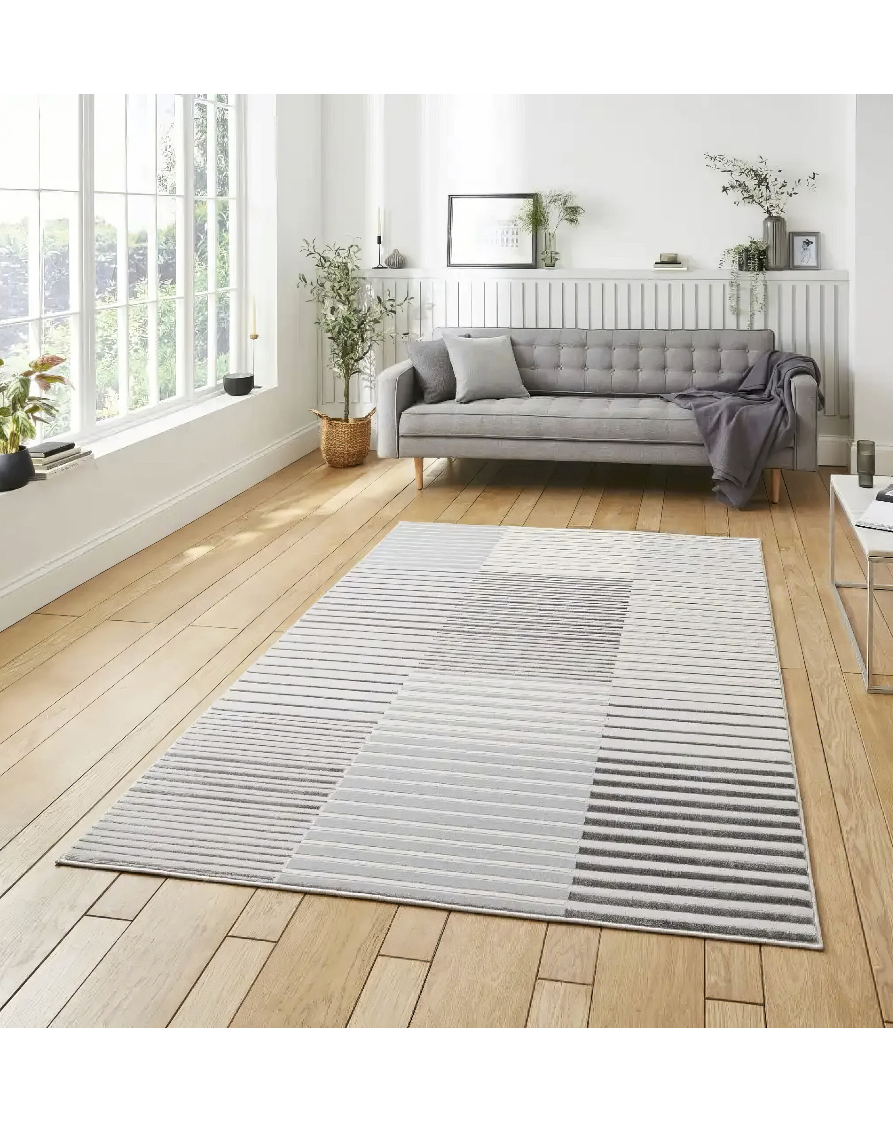 Think Rugs Grey/Ivory Apollo Modern Linear Rug - 120X170