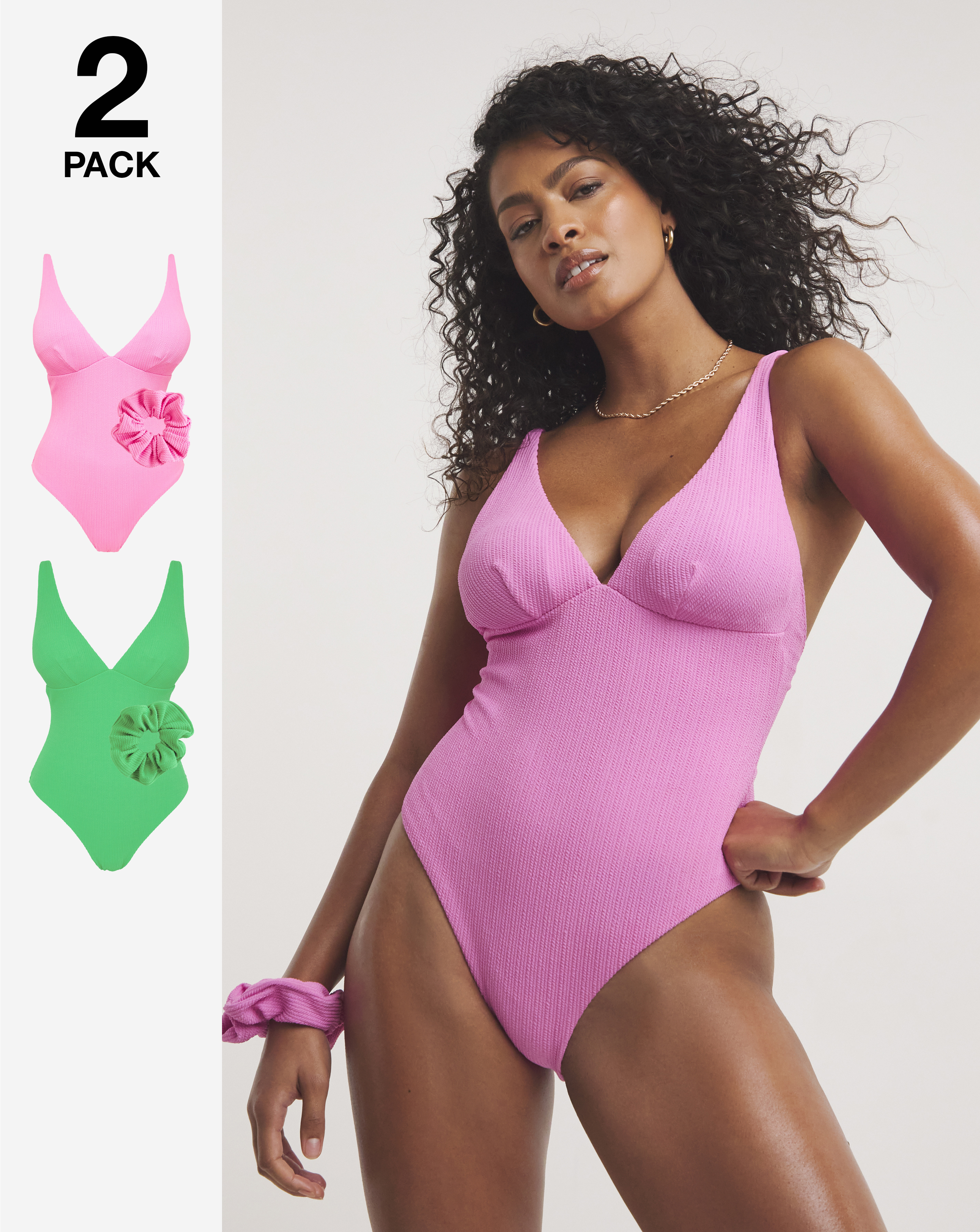 2 Pack Crinkle Swimsuits and Scrunchies