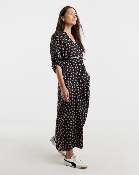 Collarless 3/4 Sleeve Smock Dress