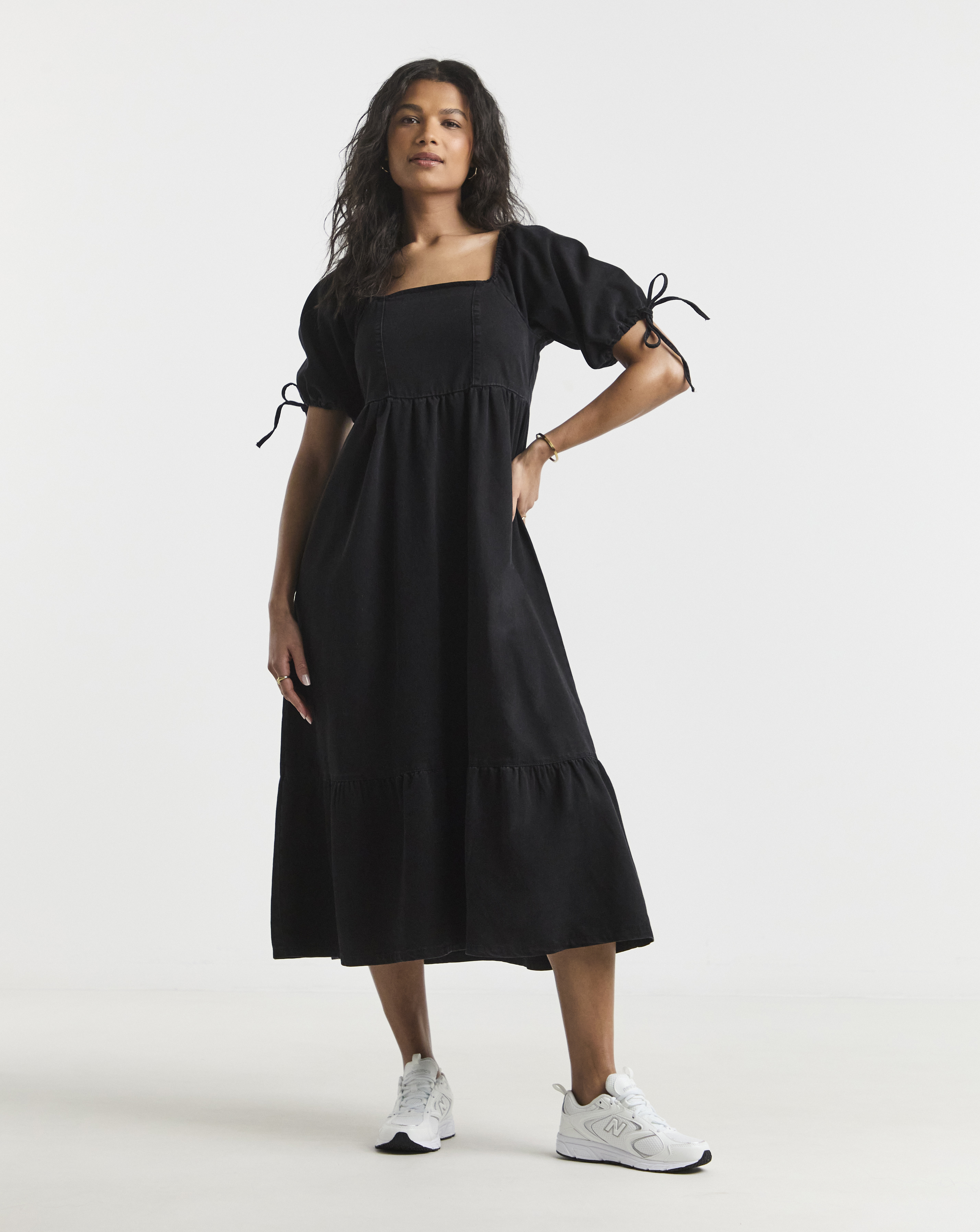 Simply Be - Women's Black Midi Shirred Smock Dress - Size 26 - Black - 66% Cotton 22% Polyester 12% Viscose
