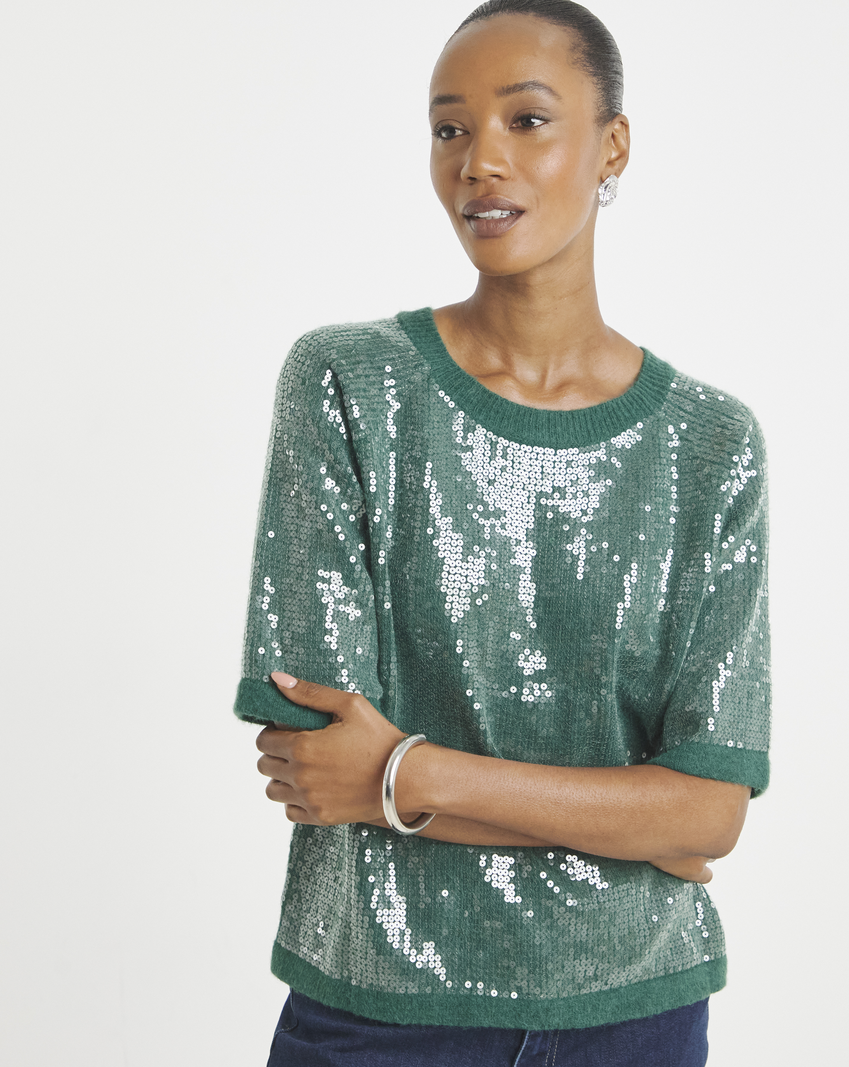 CLEAR SEQUIN SHORT SLEEVE JUMPER