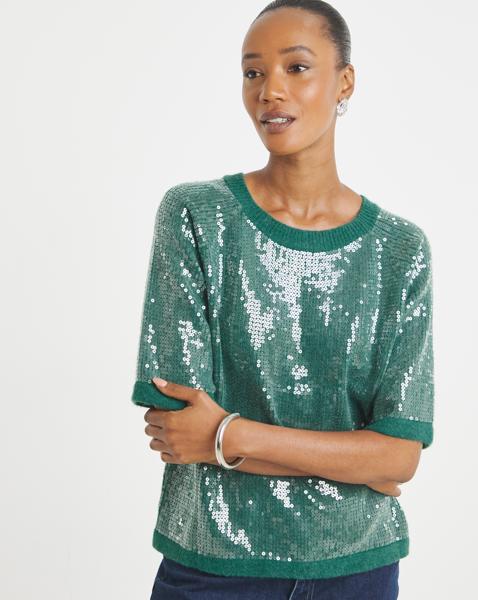 CLEAR SEQUIN SHORT SLEEVE JUMPER