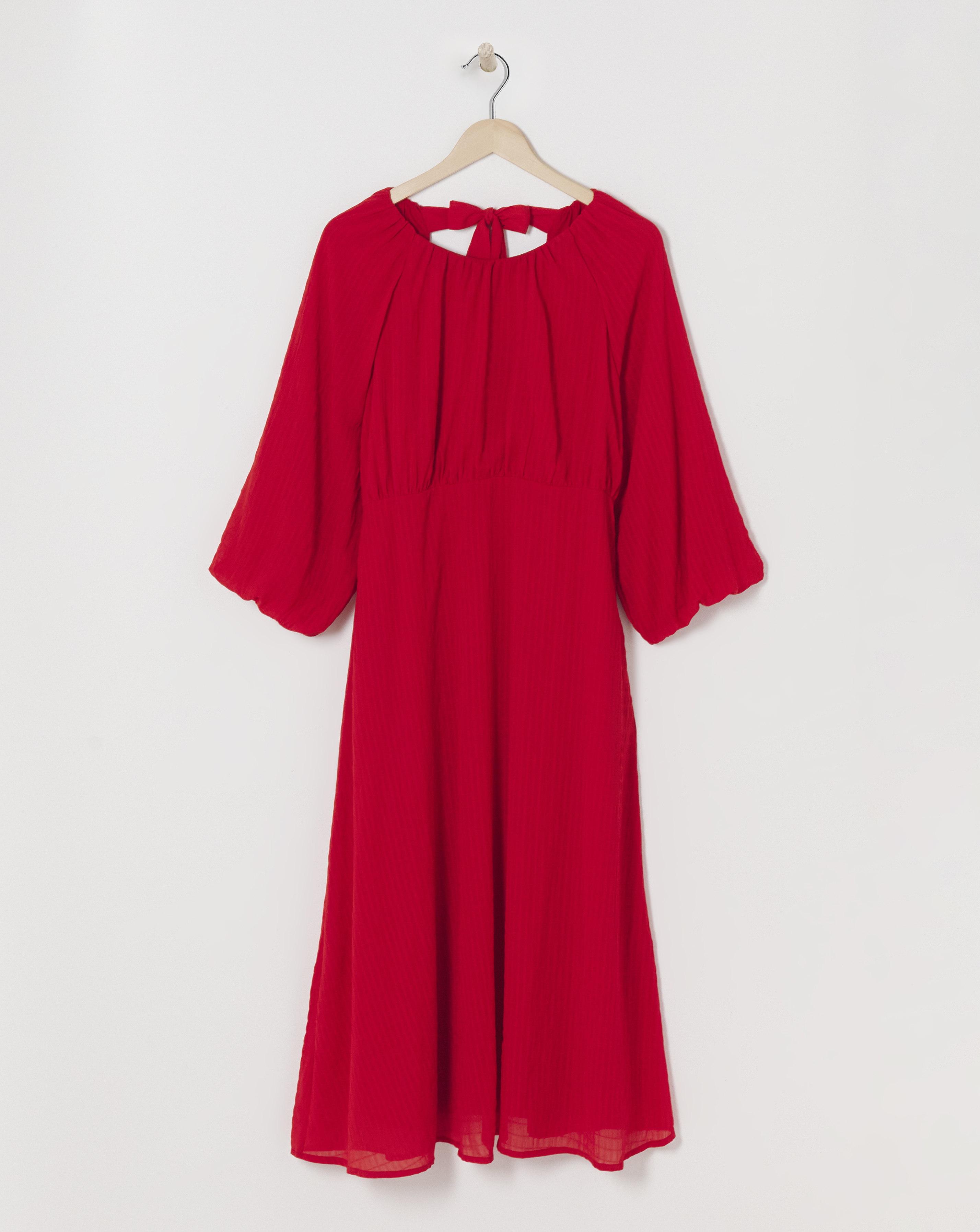 Textured Puff Sleeve Tie Back Dress