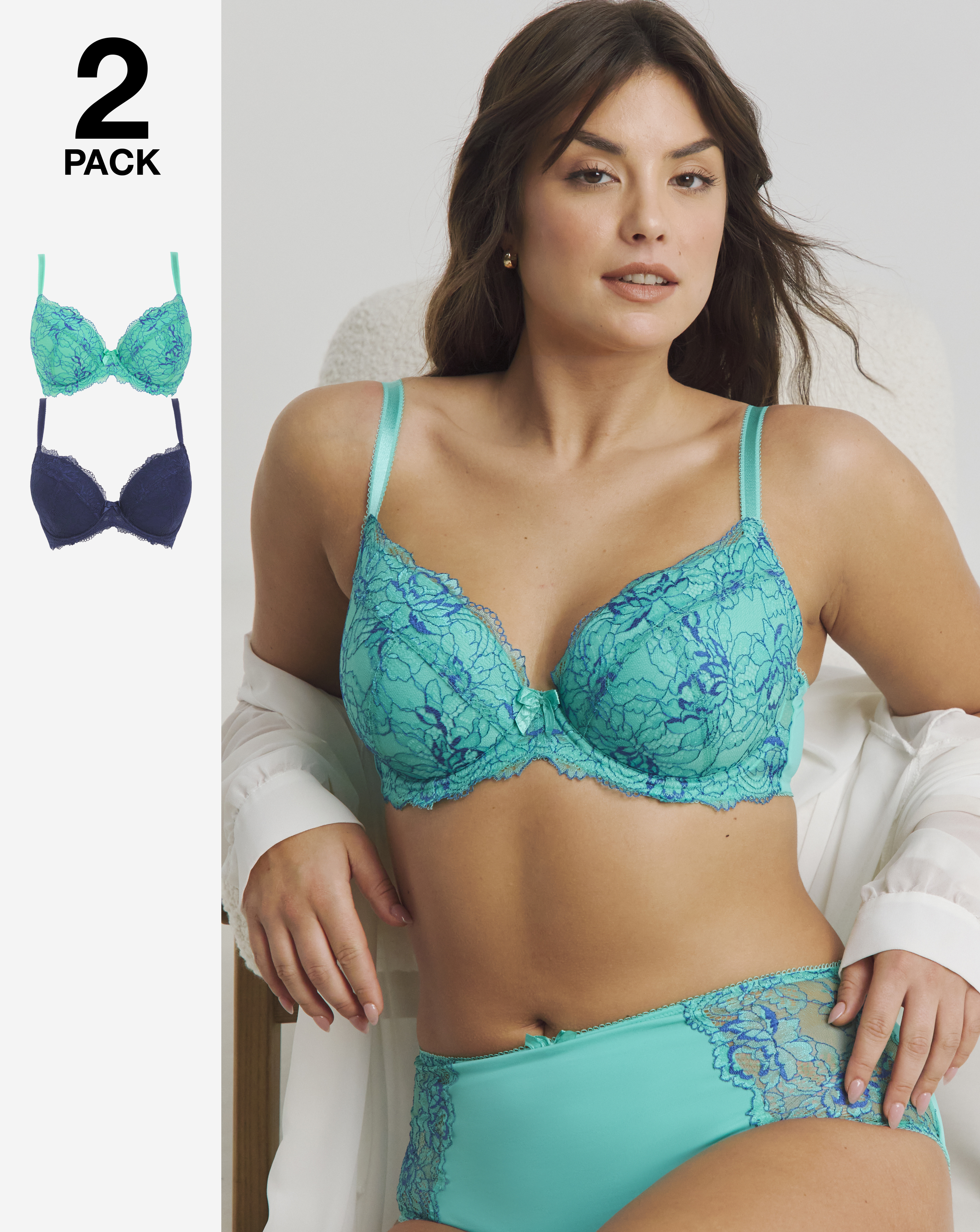 2 Pack Ella Lace Padded Plunge Bras