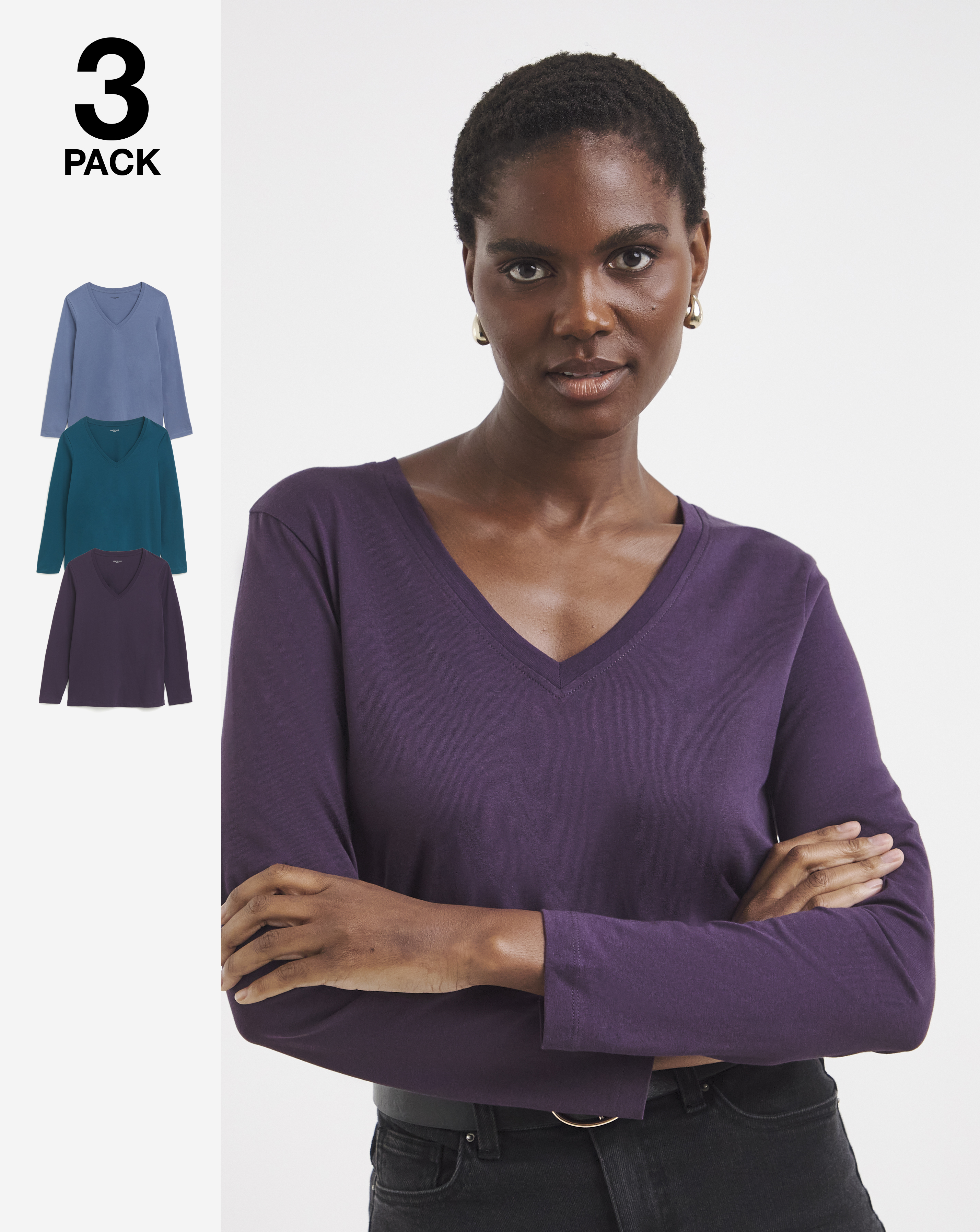 3 Pack V Neck Long Sleeve T-Shirts