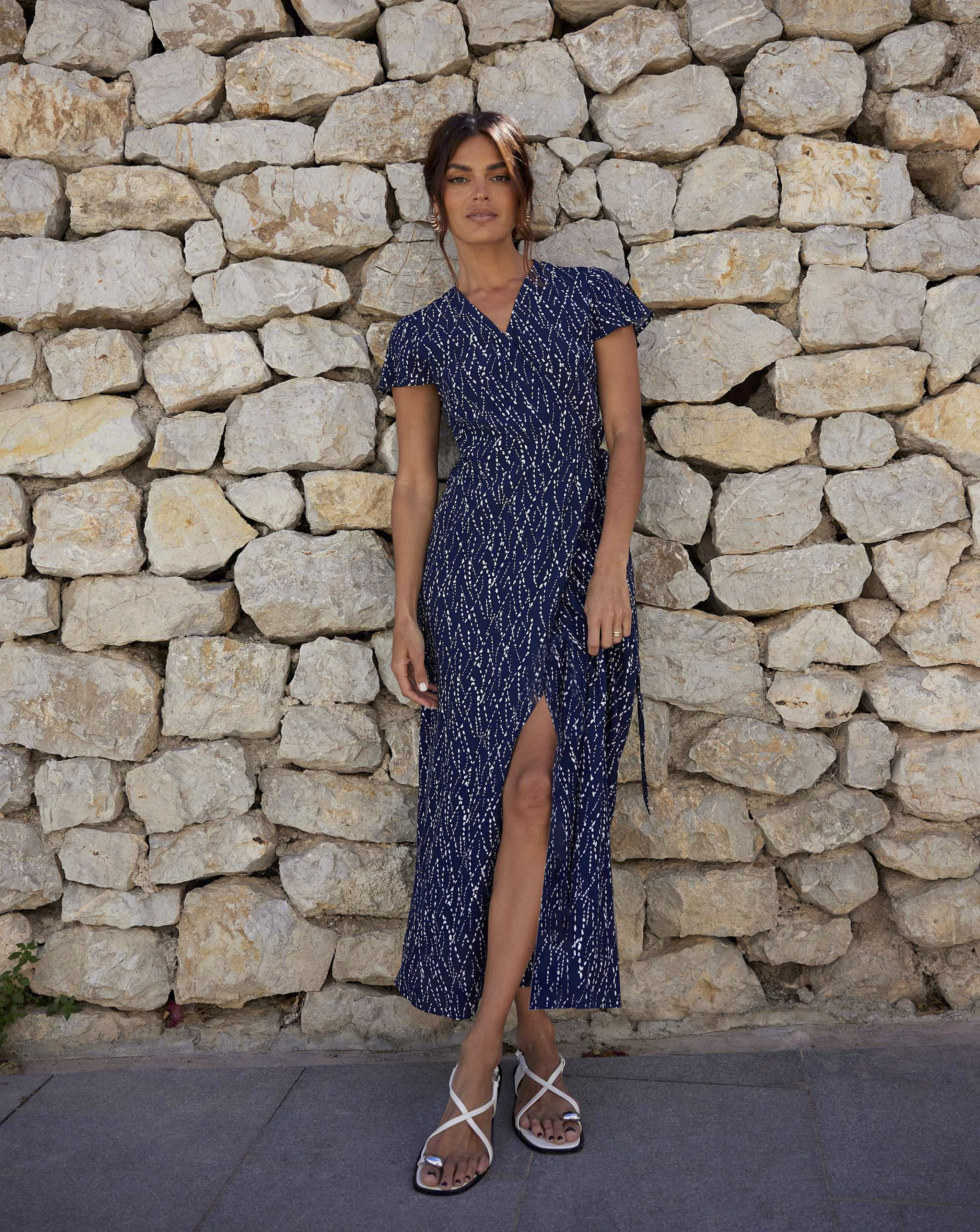 Ro&Zo Dash Print Wrap Midi Dress