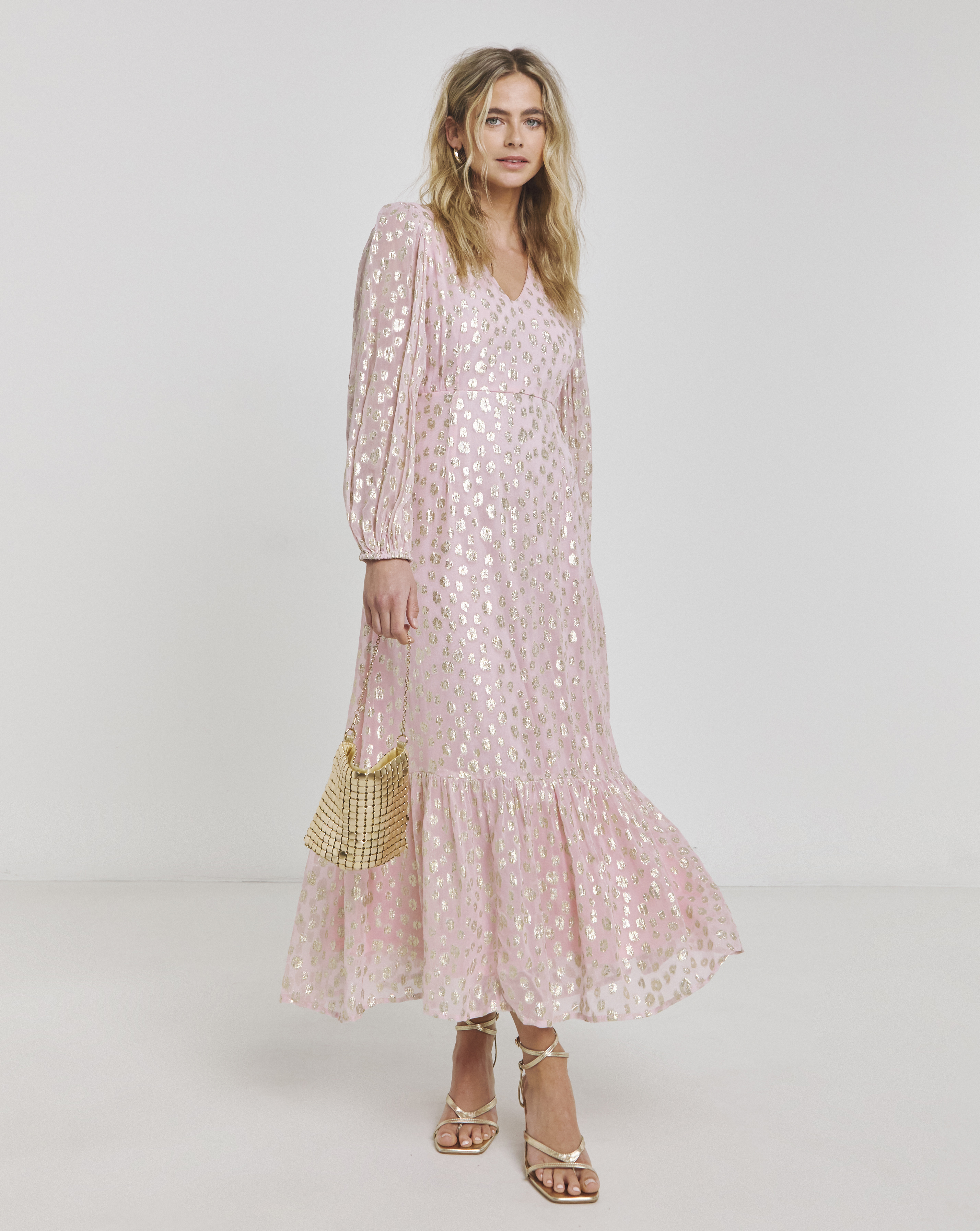 Simply Be - Women's Boutique Jacquard V-Neck Maxi Dress - Size 10 - Pink - 90% Viscose 10% Metallised Fibre