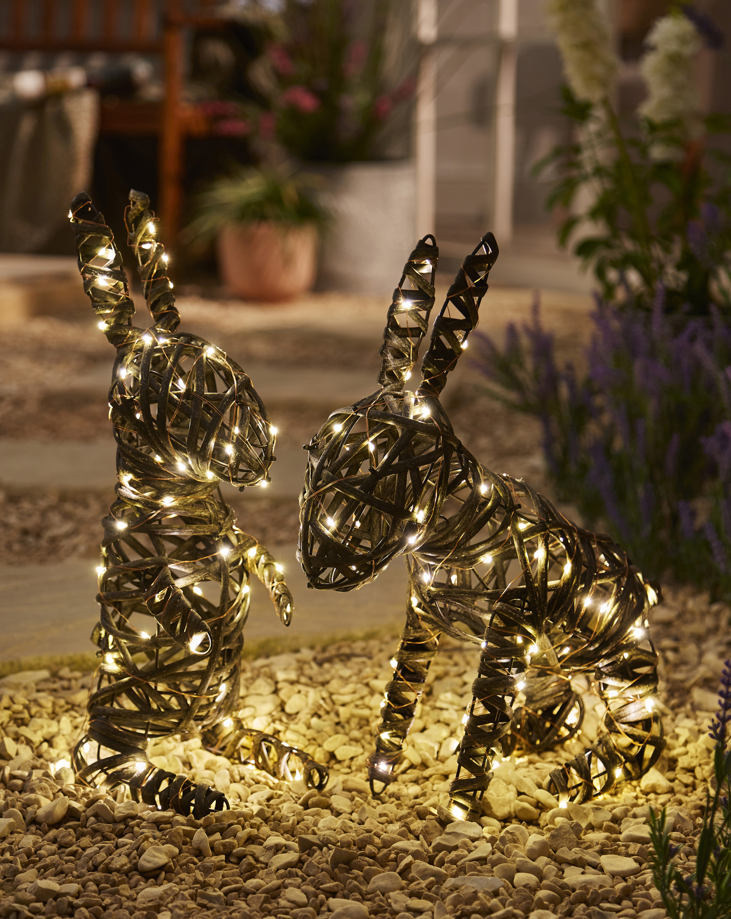 2 Mains Powered Lit Rabbits