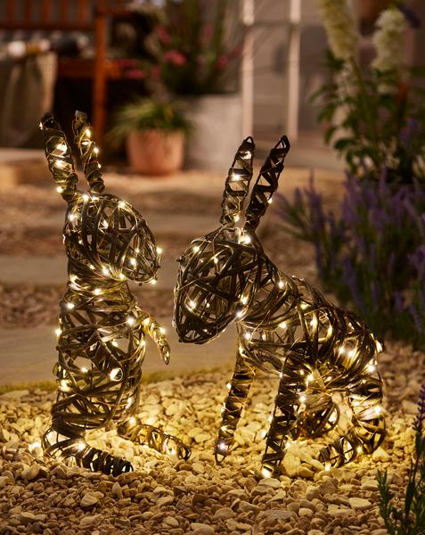 2 Mains Powered Lit Rabbits - Natural