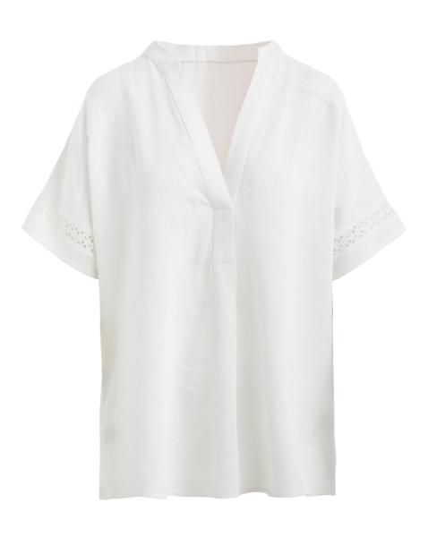 Crochet Trim Linen Mix Tunic Top