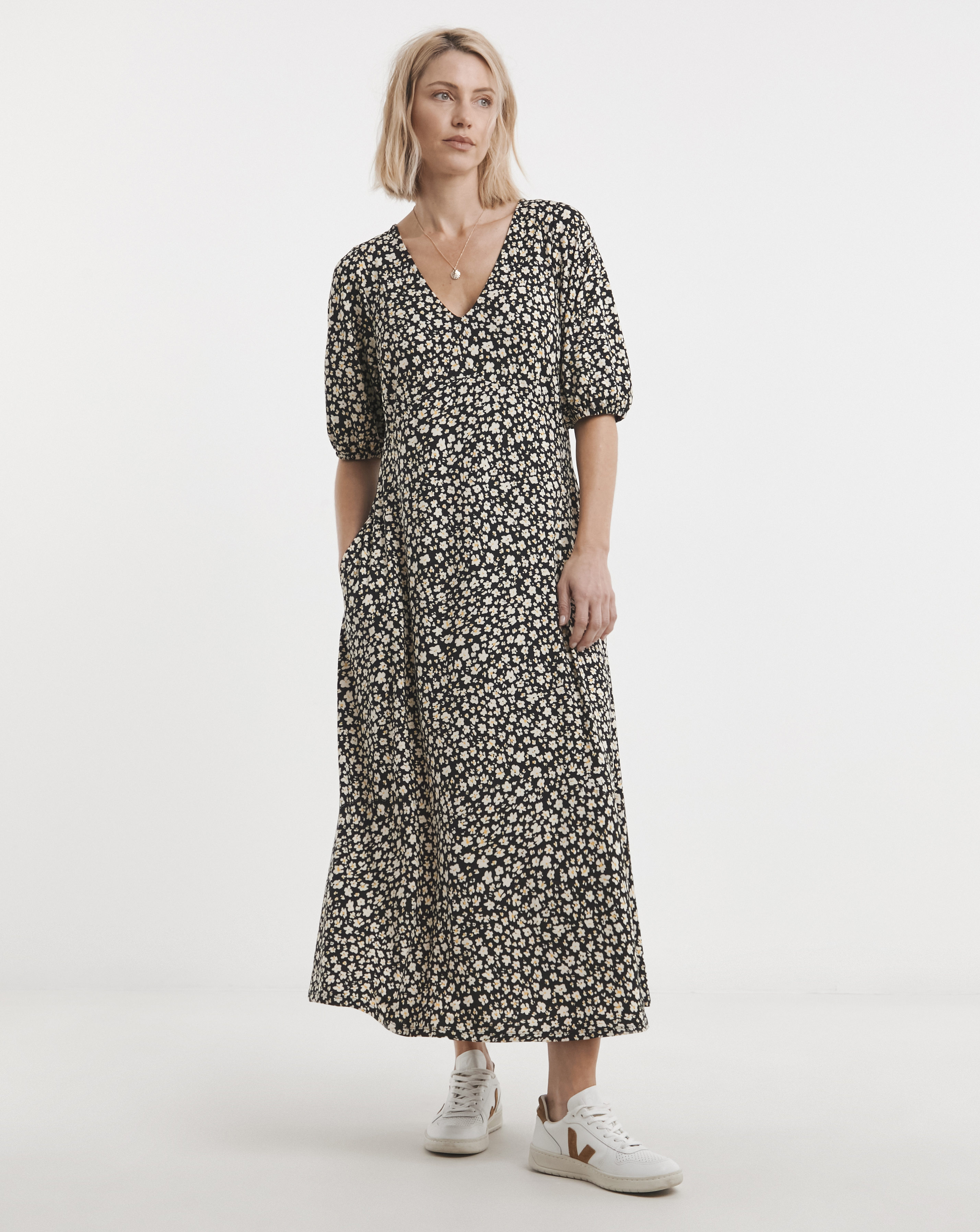 Bubble Sleeve Soft Touch Jersey Dress