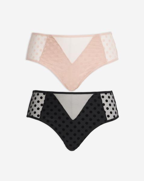 Pretty Secrets Plus Size 2 Pack Hannah Everyday Spot Mesh Briefs In Black/blush | UK Size 22 Women's