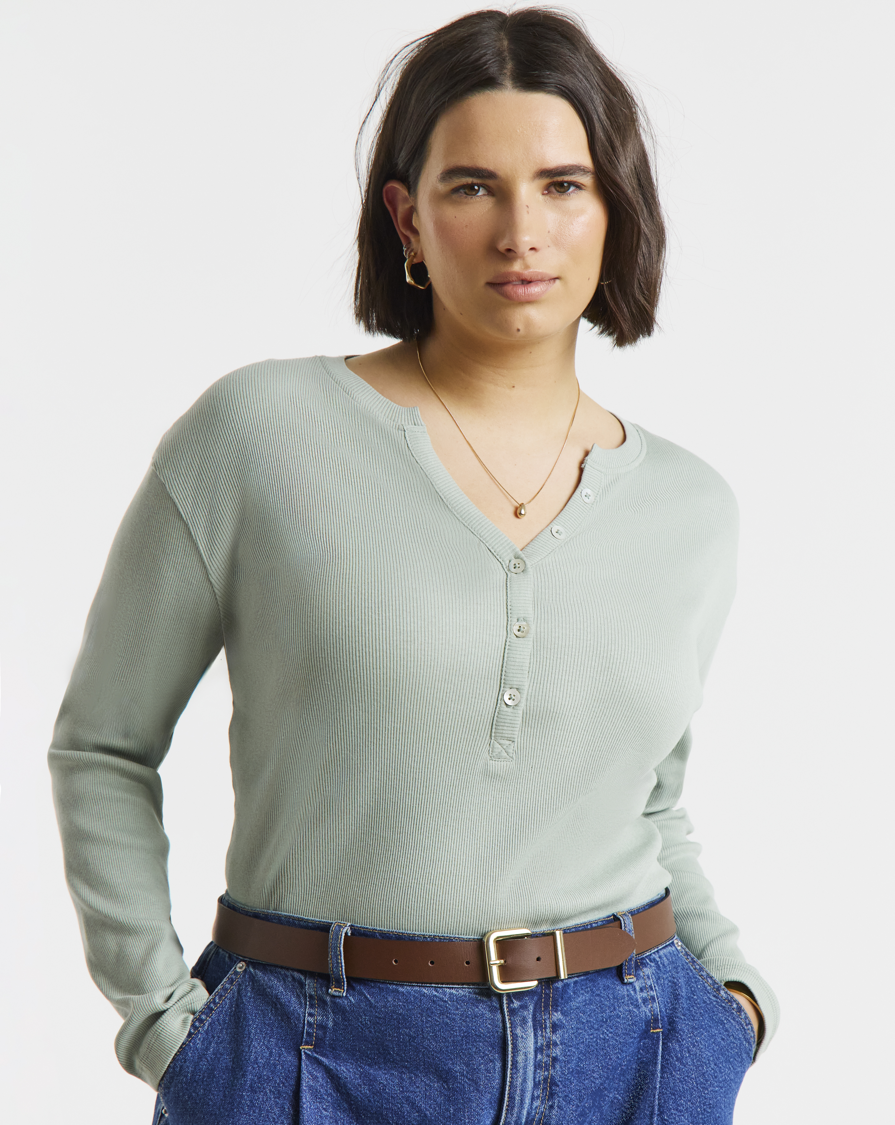Simply Be V Neck Ribbed Henley Top