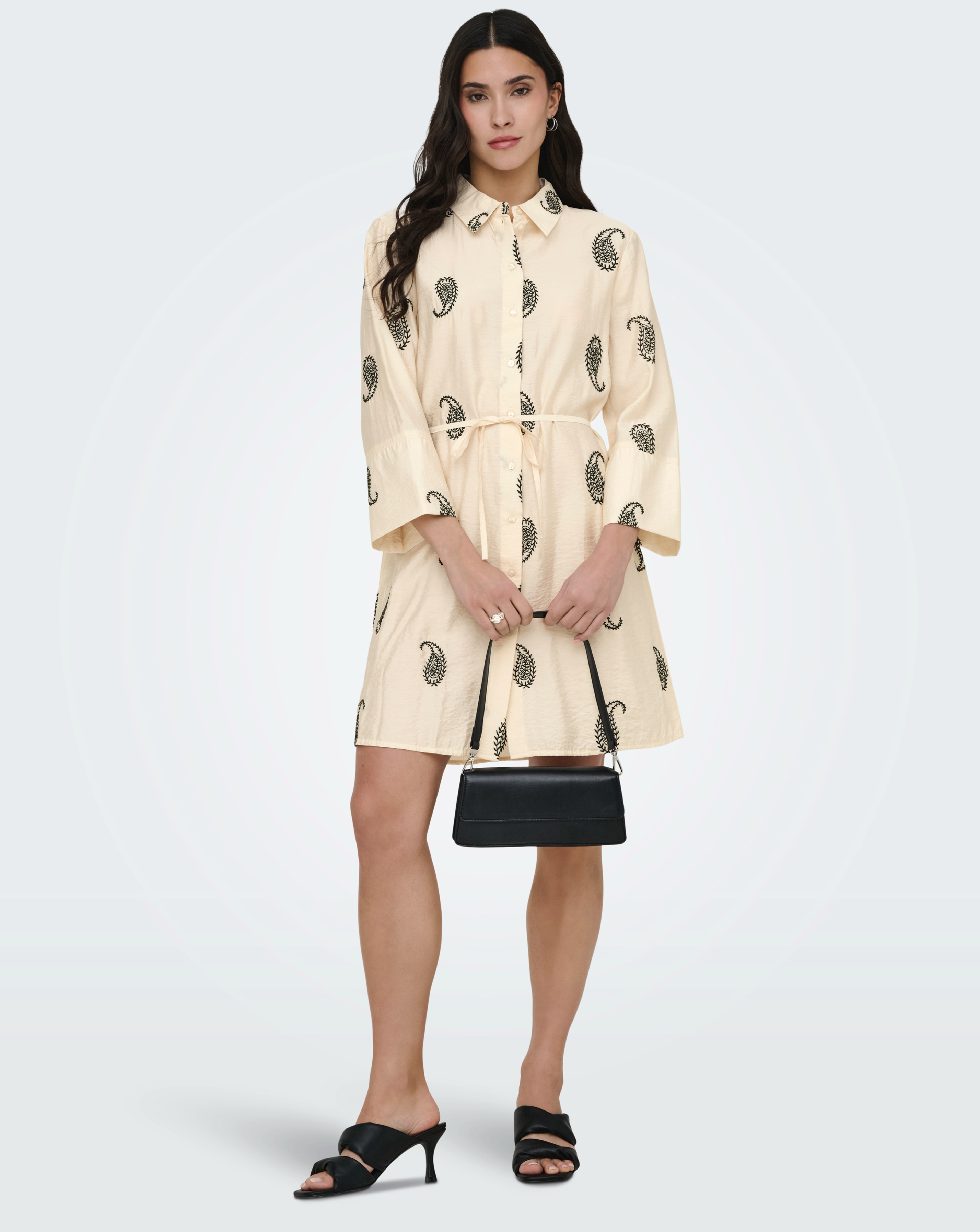 JDy Ecru Thea Embroidery Shirt Dress - Large