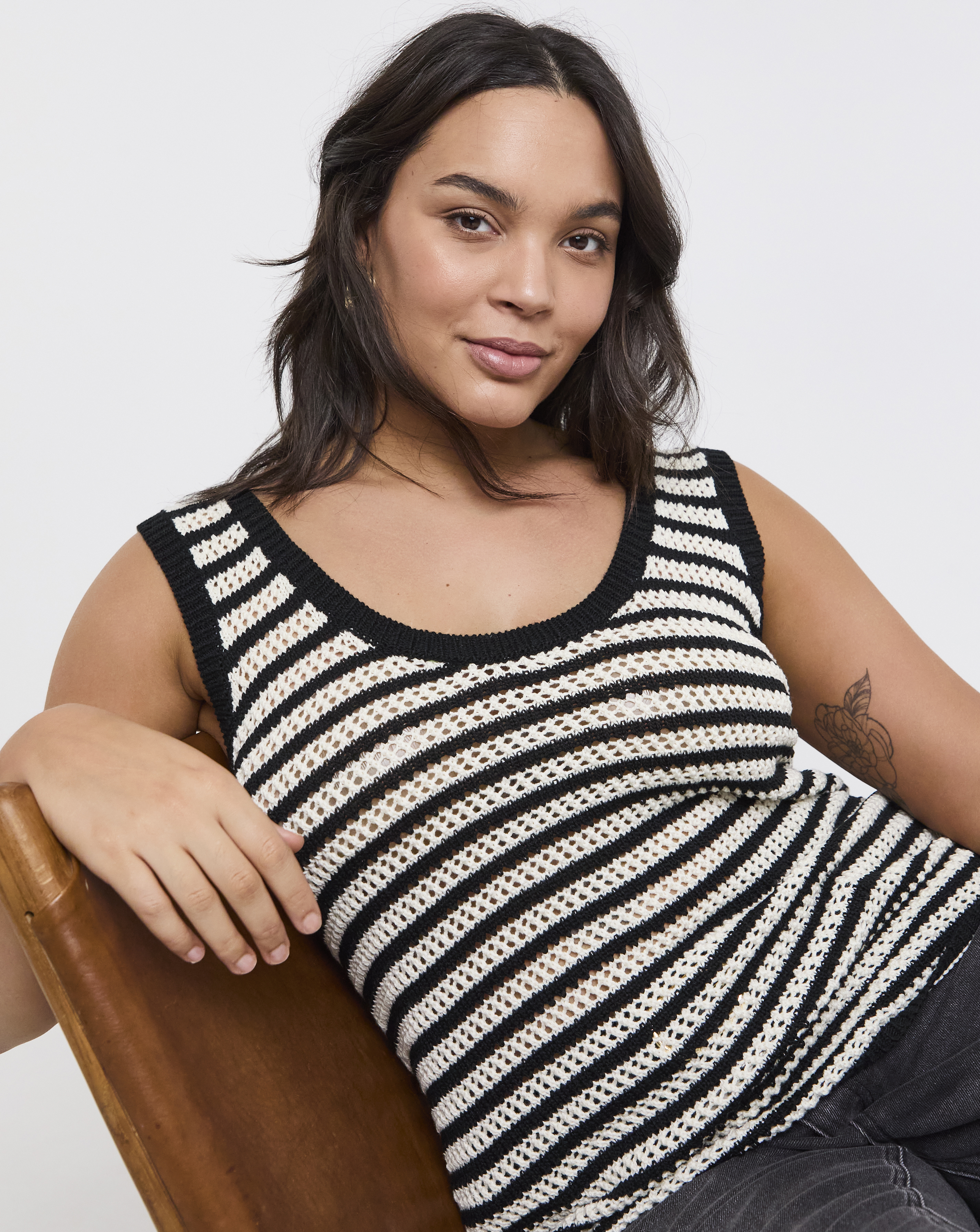 Simply Be Stripe Crochet Scoop Neck Vest