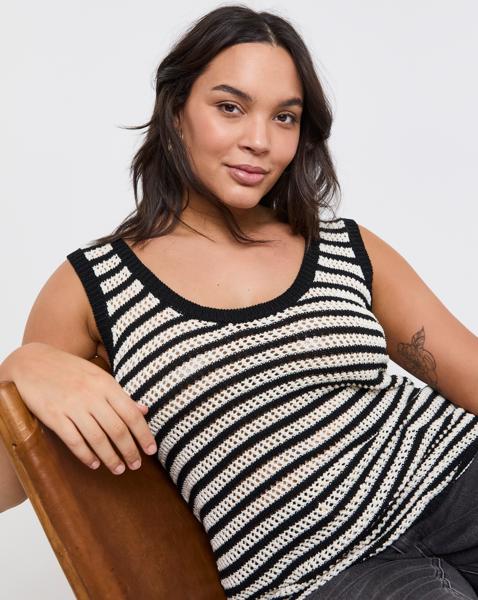Simply Be Stripe Crochet Scoop Neck Vest