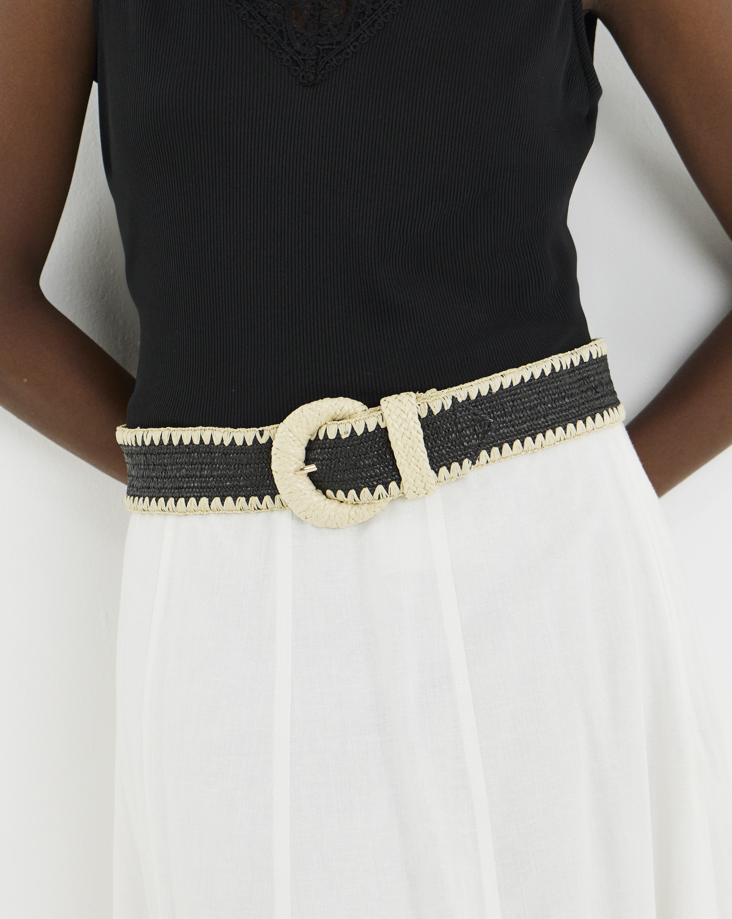 Black Raffia Stretch Belt