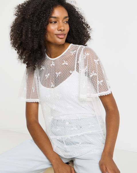 Simply Be Bow Print Lace Top