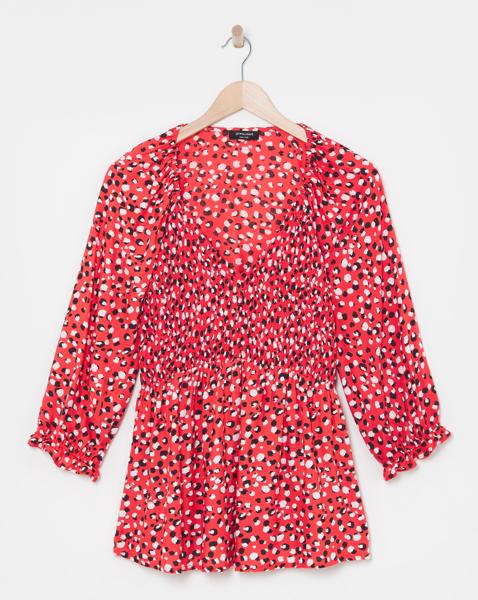 Shirred Bodice V Neck Top