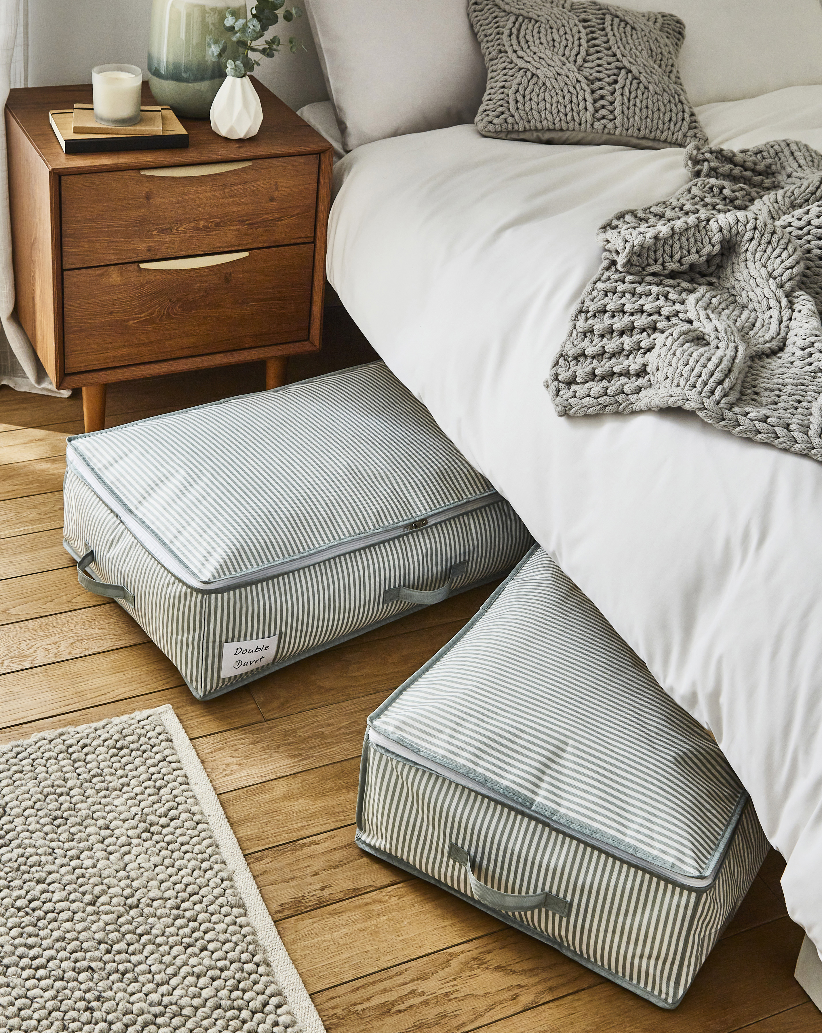 Set of 2 Striped Underbed Storage Bag - Green