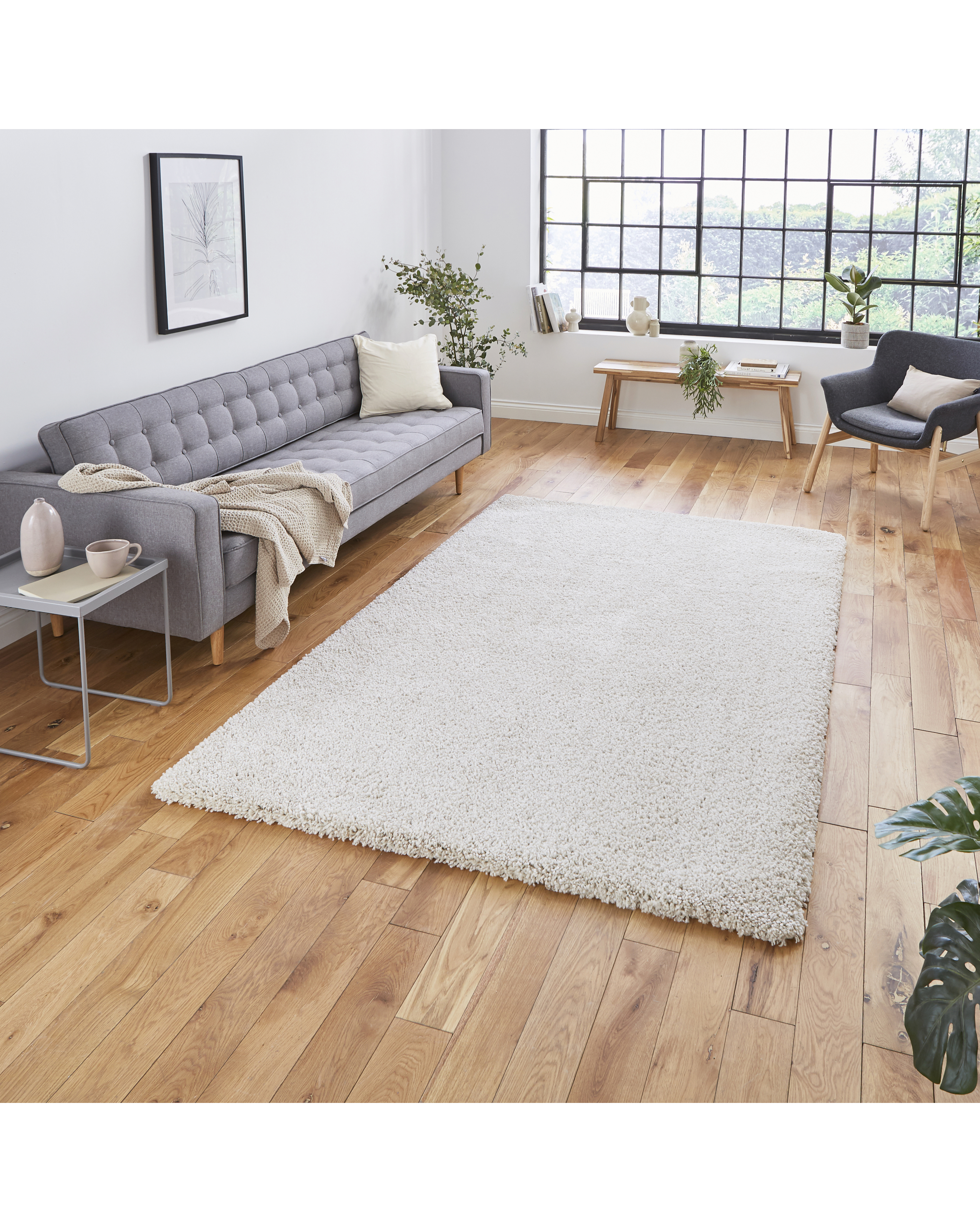 Think Rugs Cream Sierra Plain Shaggy Rug 200X290