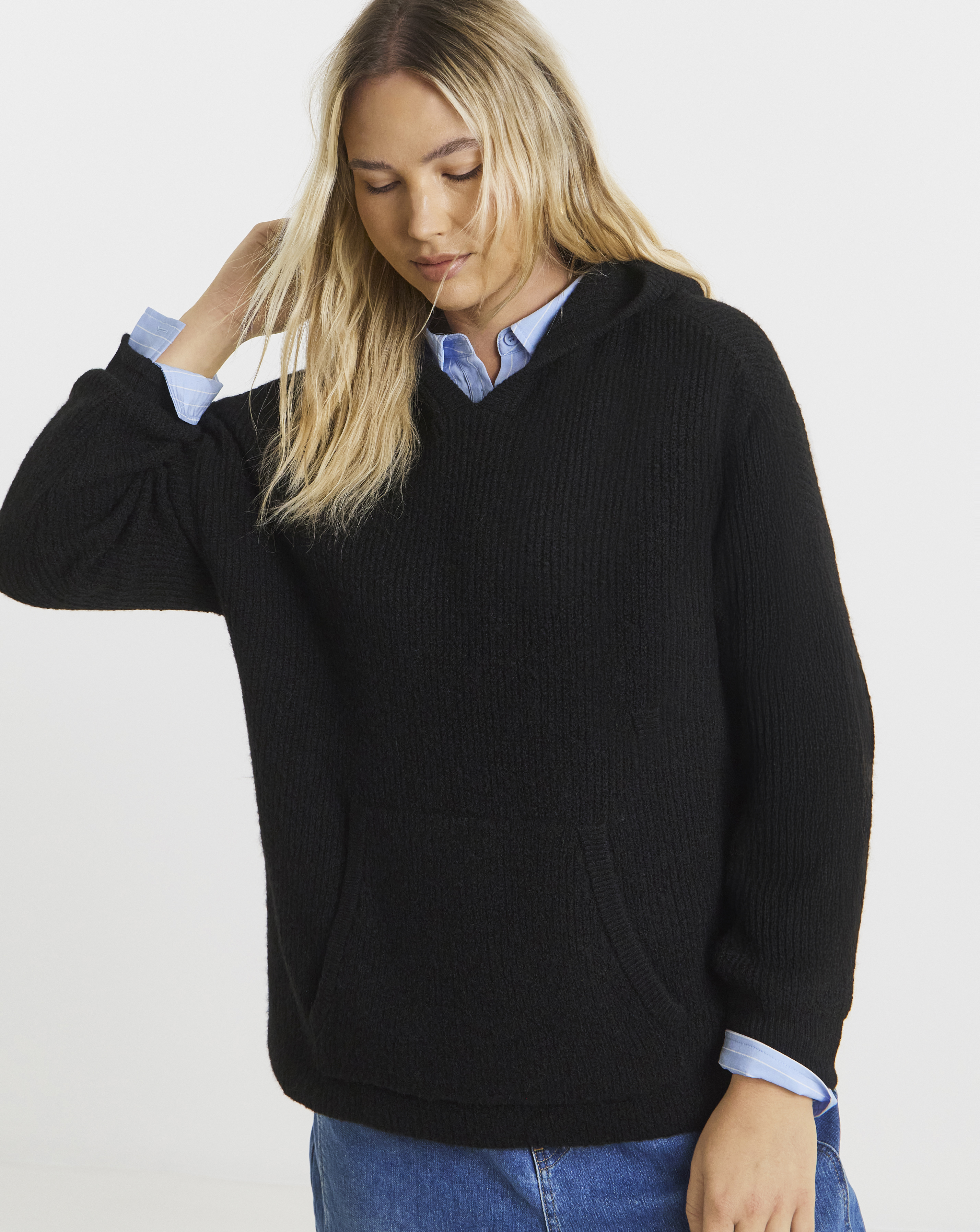 Ribbed Knitted Hoodie