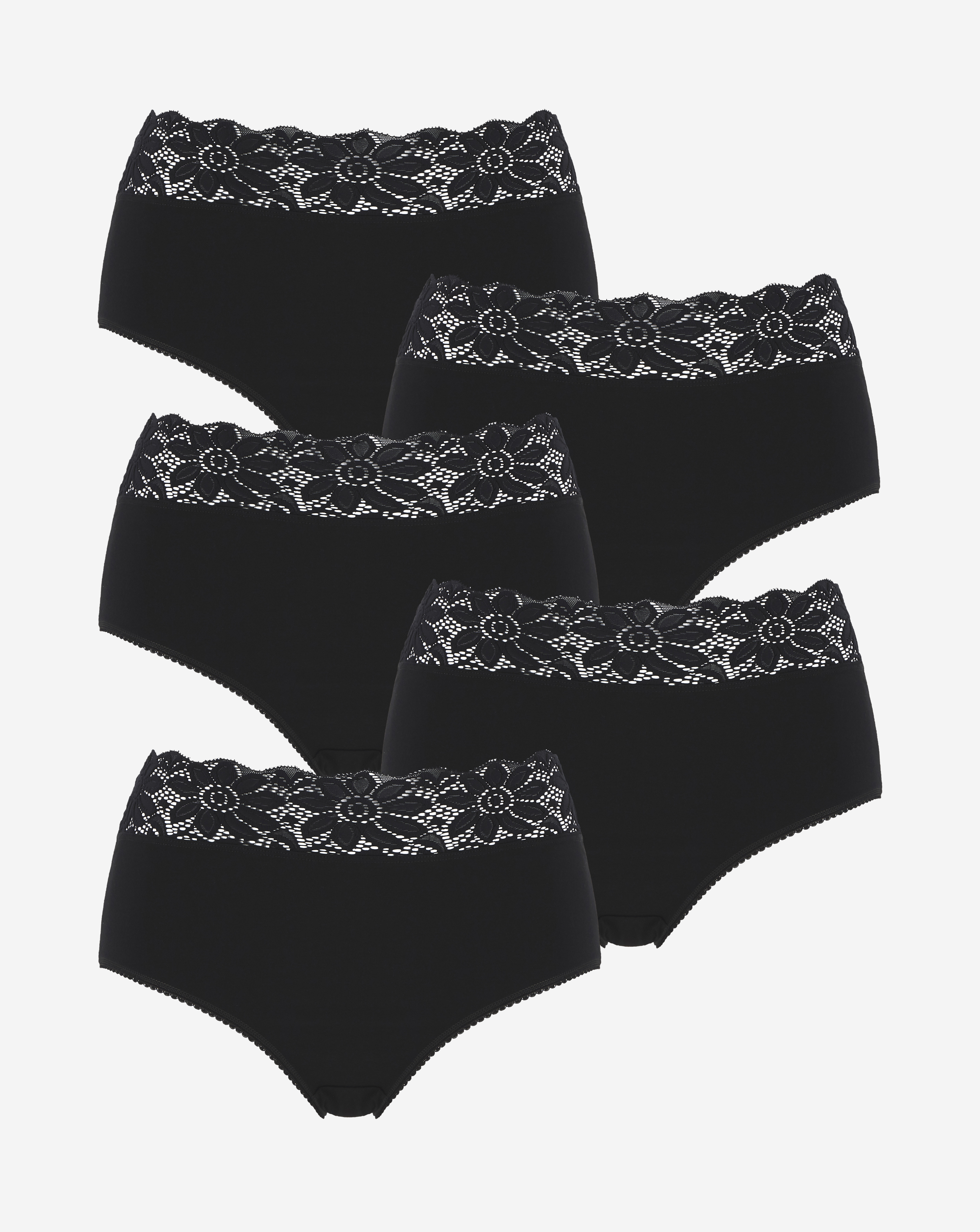 5 Pack Black Lace Top Full Knickers