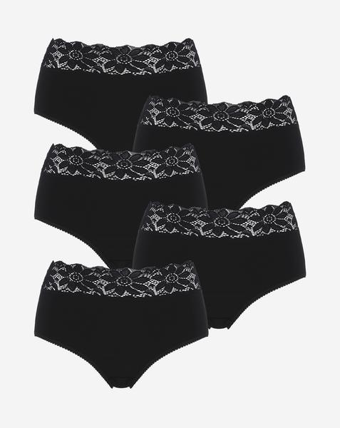 5 Pack Black Lace Top Full Knickers