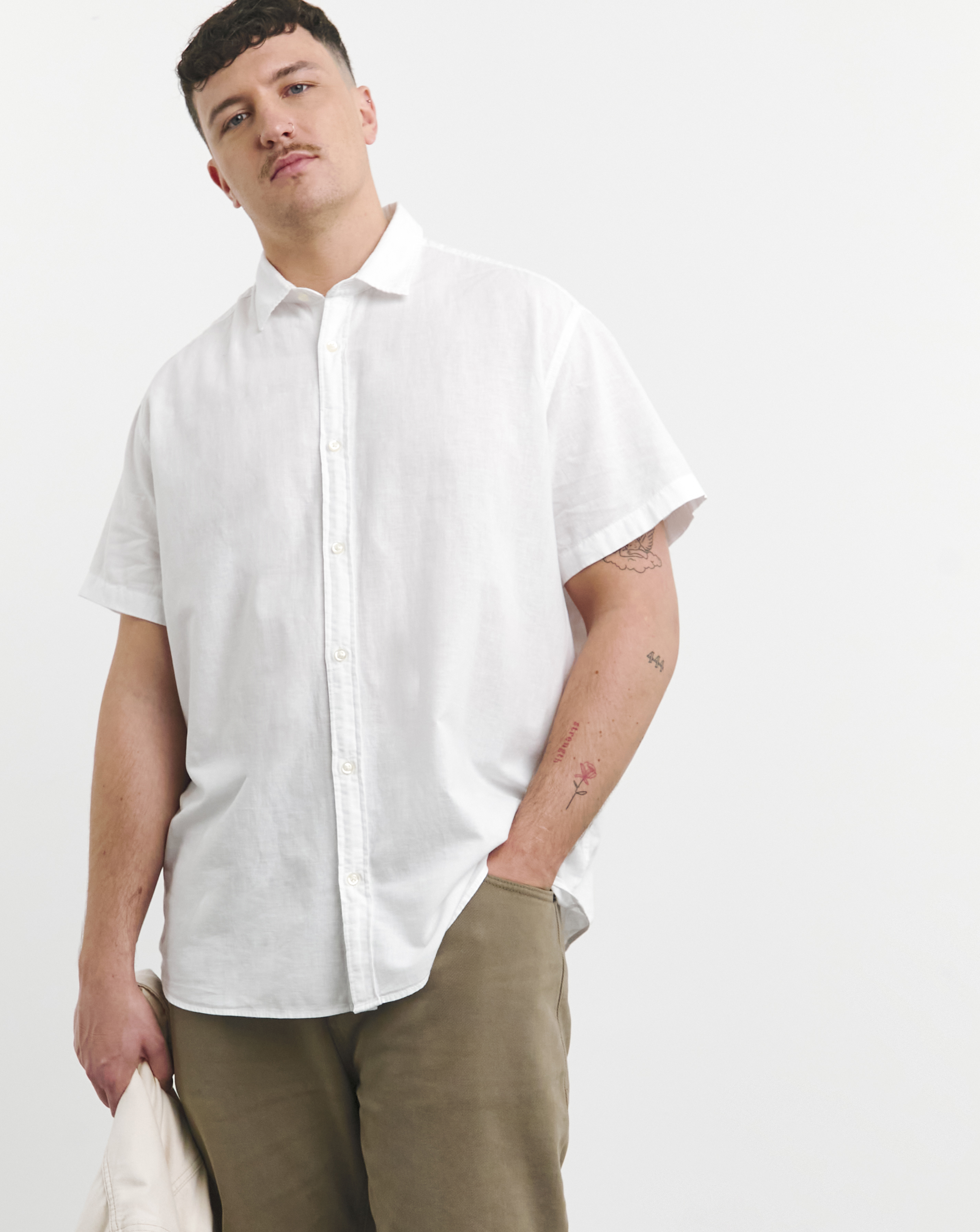 Jack & Jones Men's Linen Shirt White 2XL