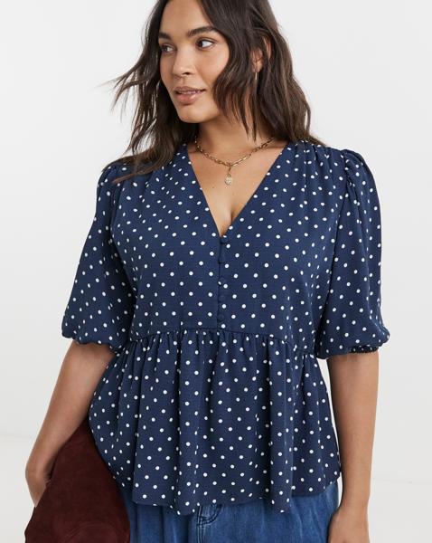 Button Through Peplum Blouse