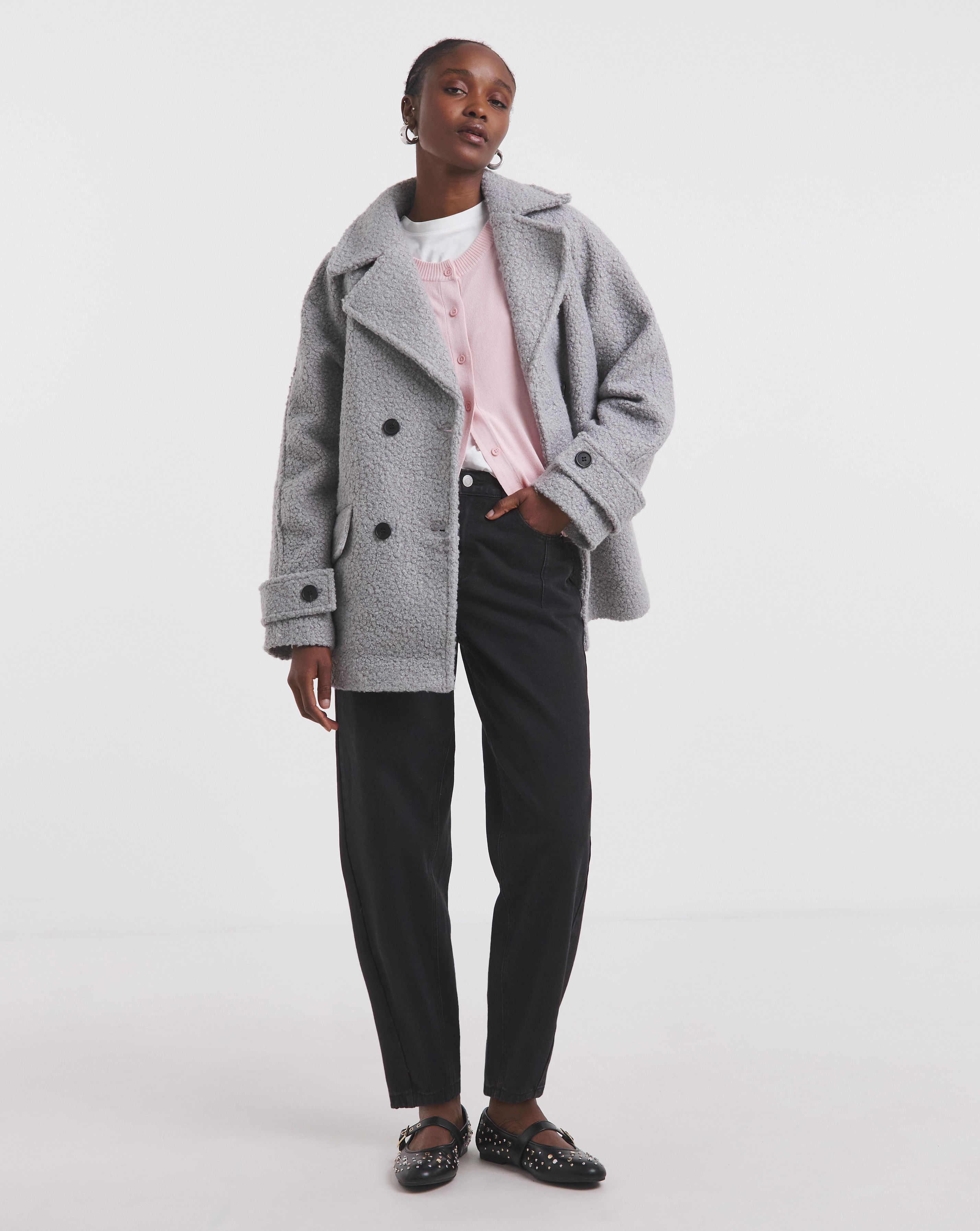 Simply Be Grey Boucle Teddy Peacoat