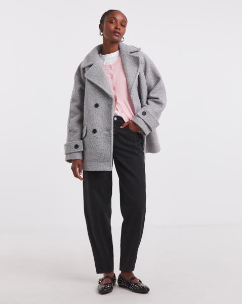 Simply Be Grey Boucle Teddy Peacoat