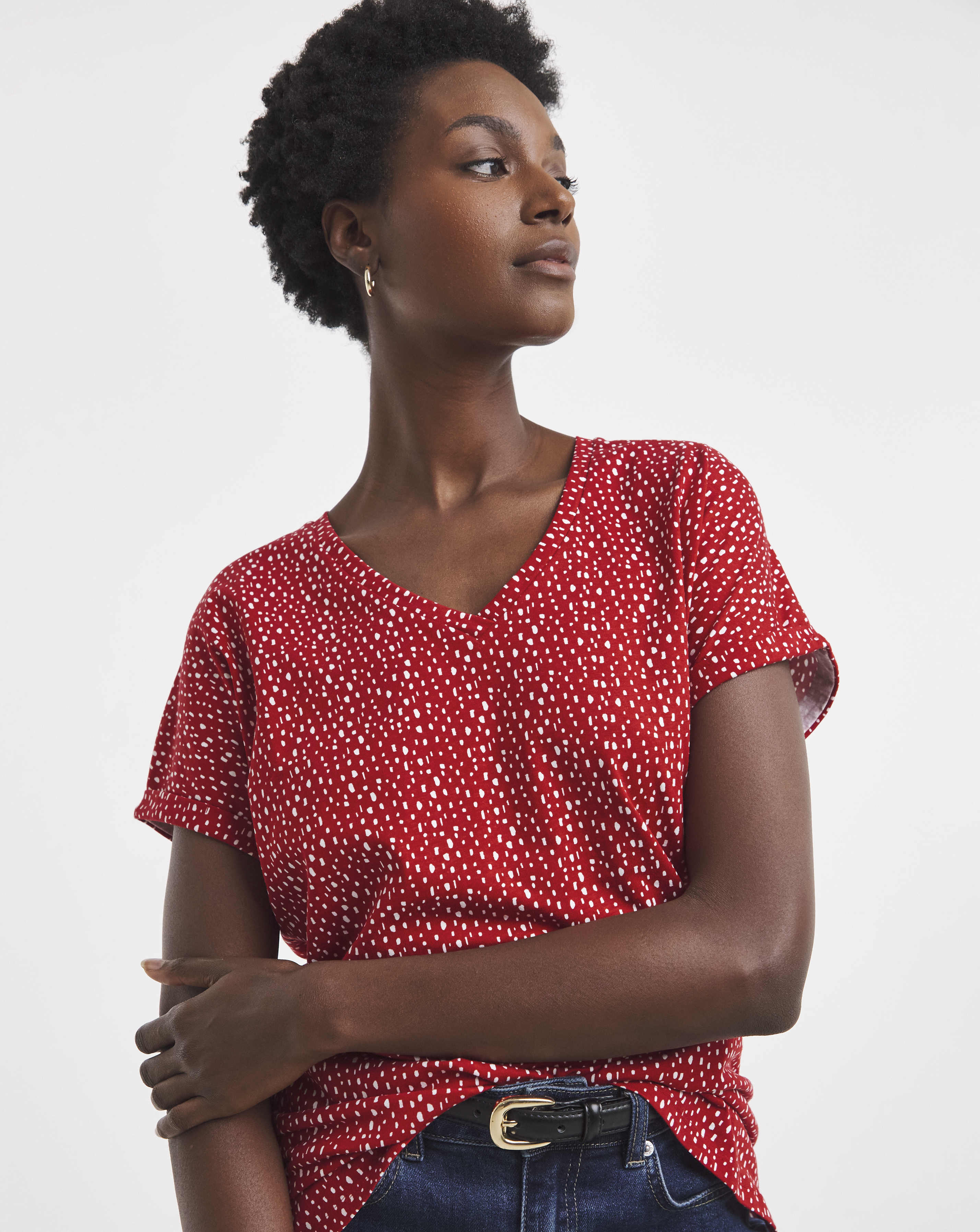 V-Neck Short Sleeve Print T-Shirt