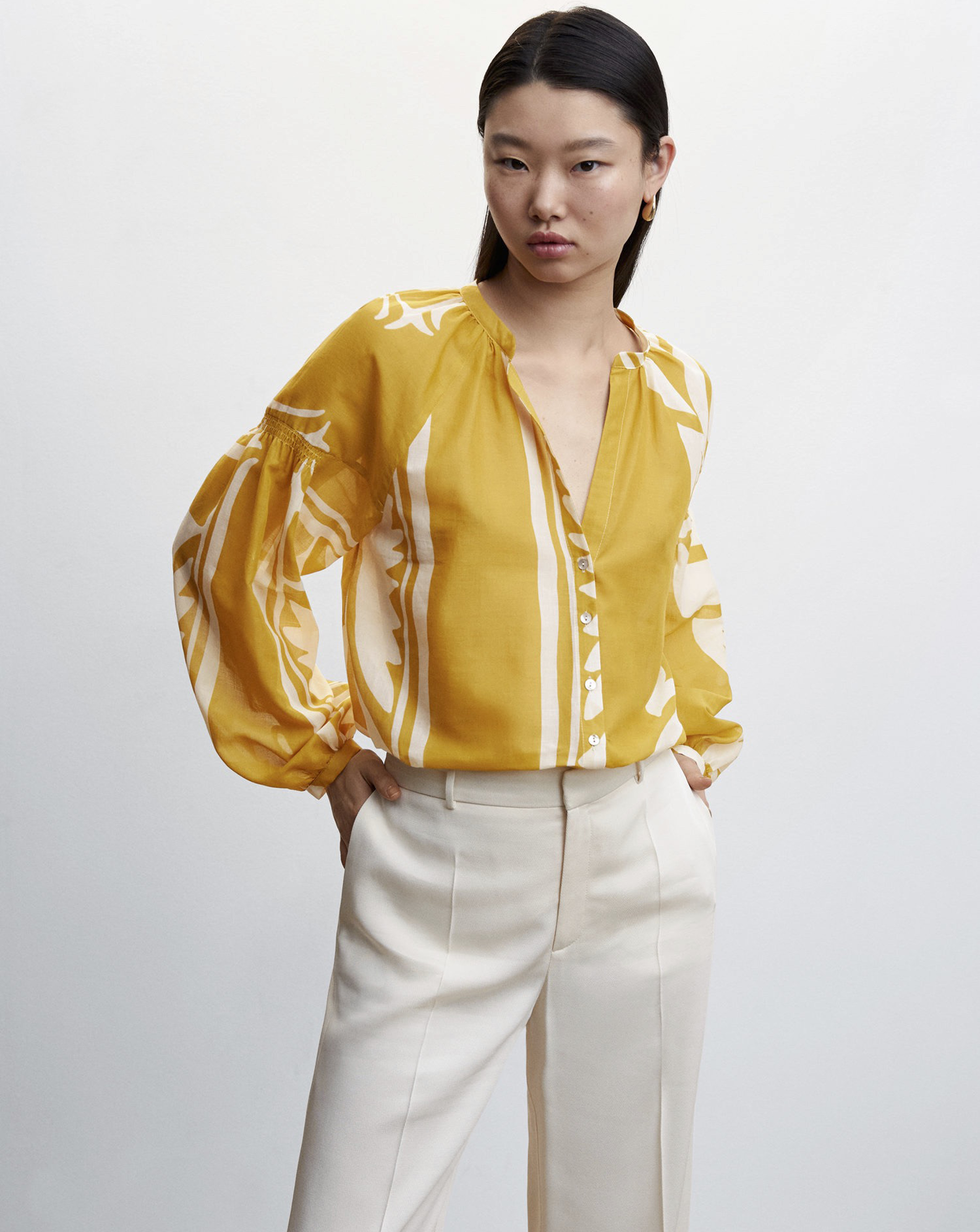 Mango Pufed Sleeve Printed Shirt