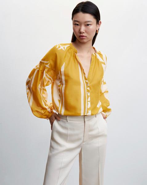Mango Pufed Sleeve Printed Shirt