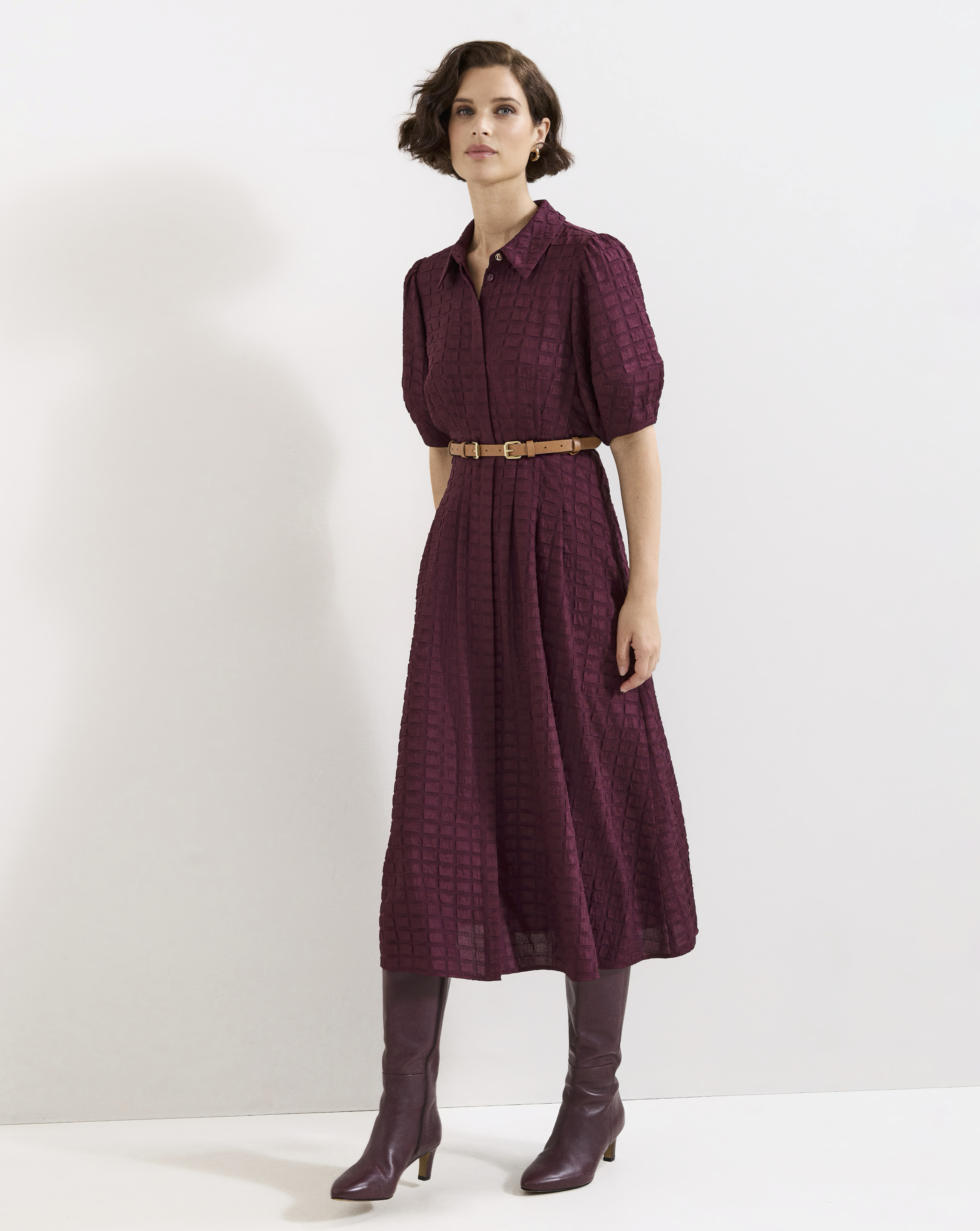 Phase Eight Burgundy Yasmine Textured Midi Dress - Size 16